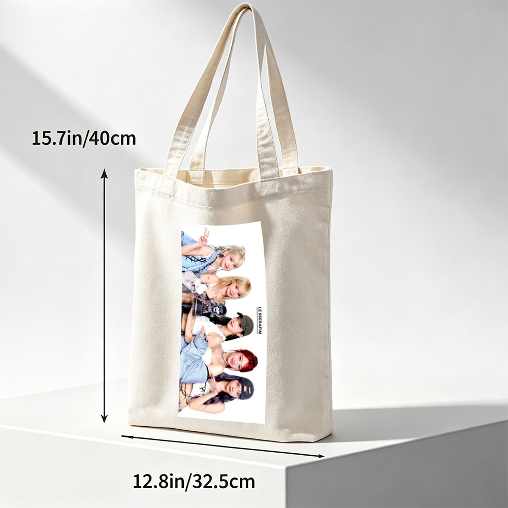 LE SSERAFIM Group Photo - Five Members Posing in Stylish Outfits with Dynamic Expressions and Accessories - Canvas tote bags