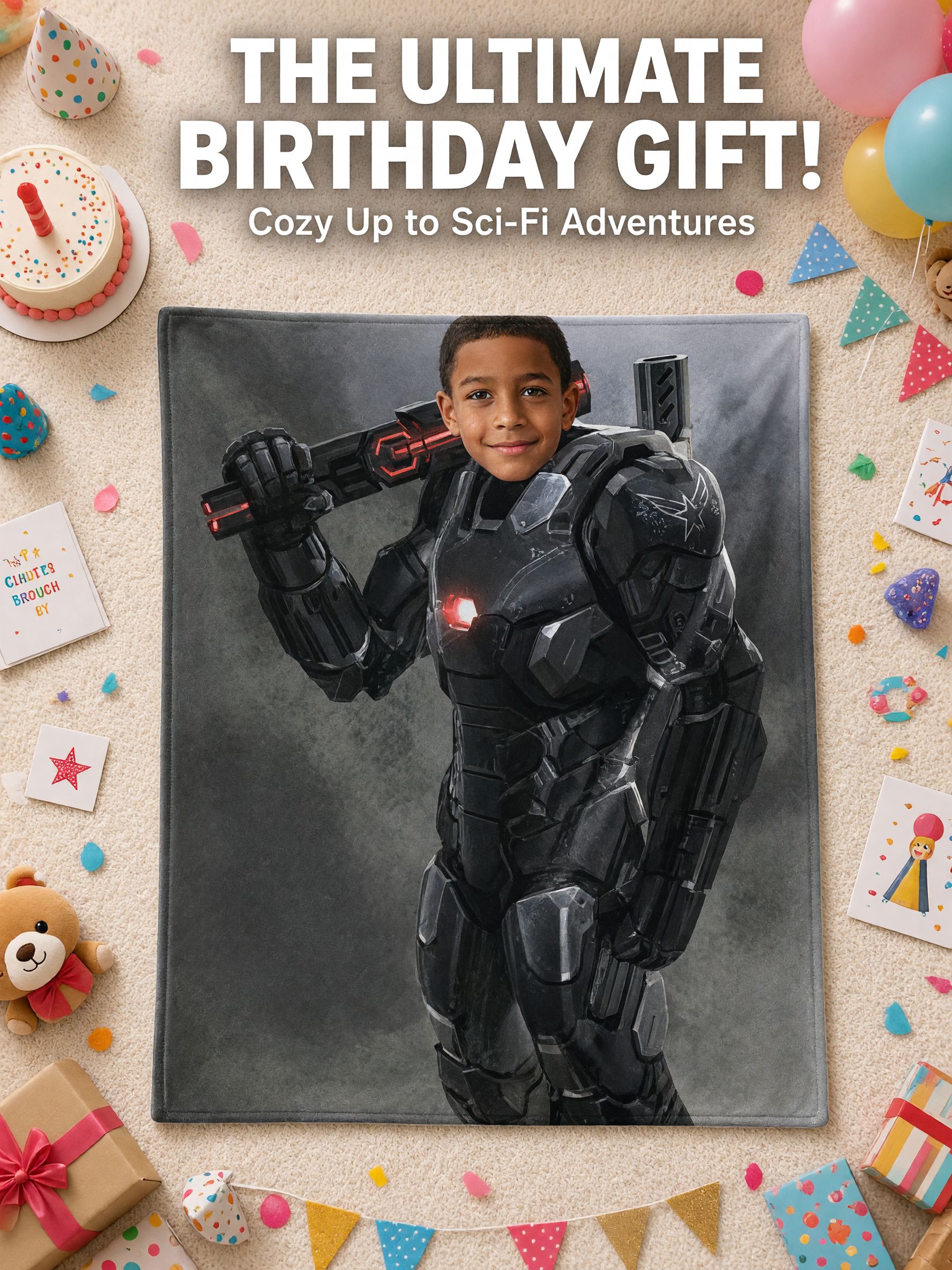 Custom Face Photo Flannel Blanket Personalized Sci Fi Armor Throw Ultra Soft Warm Cozy Gift For Kids And Family