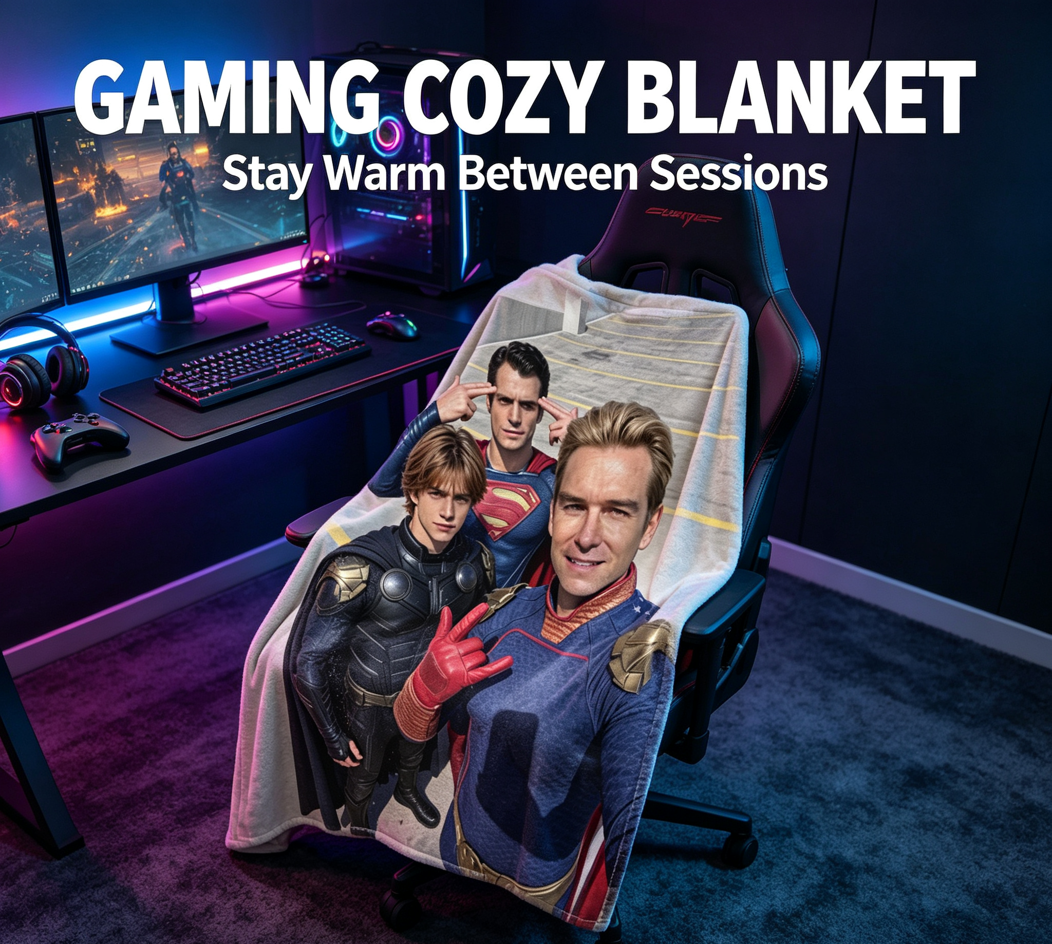 Custom Face Blanket Superman and Superheroes Flannel Blanket Cozy Living Room Bedding Gift for Fans and Collectors