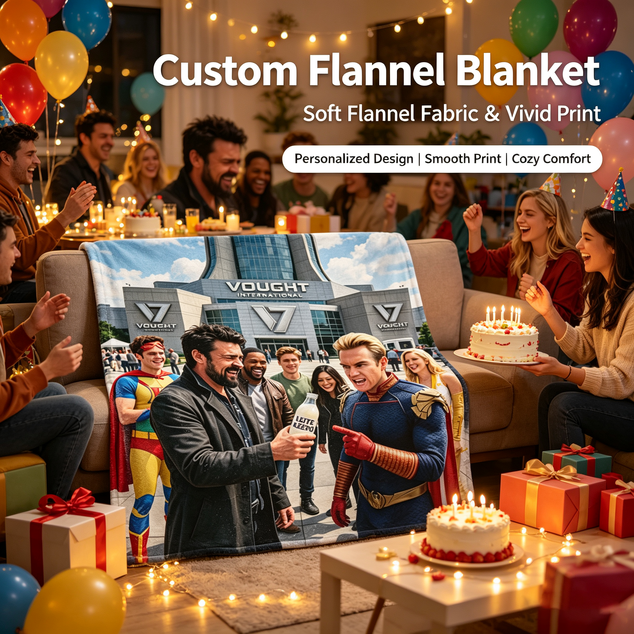 Custom Face Blanket The Boys Vought International Superheroes Flannel Blanket Perfect for Fans of Homelander and Soldier Boy Cozy Gift for TV Show Enthusiasts