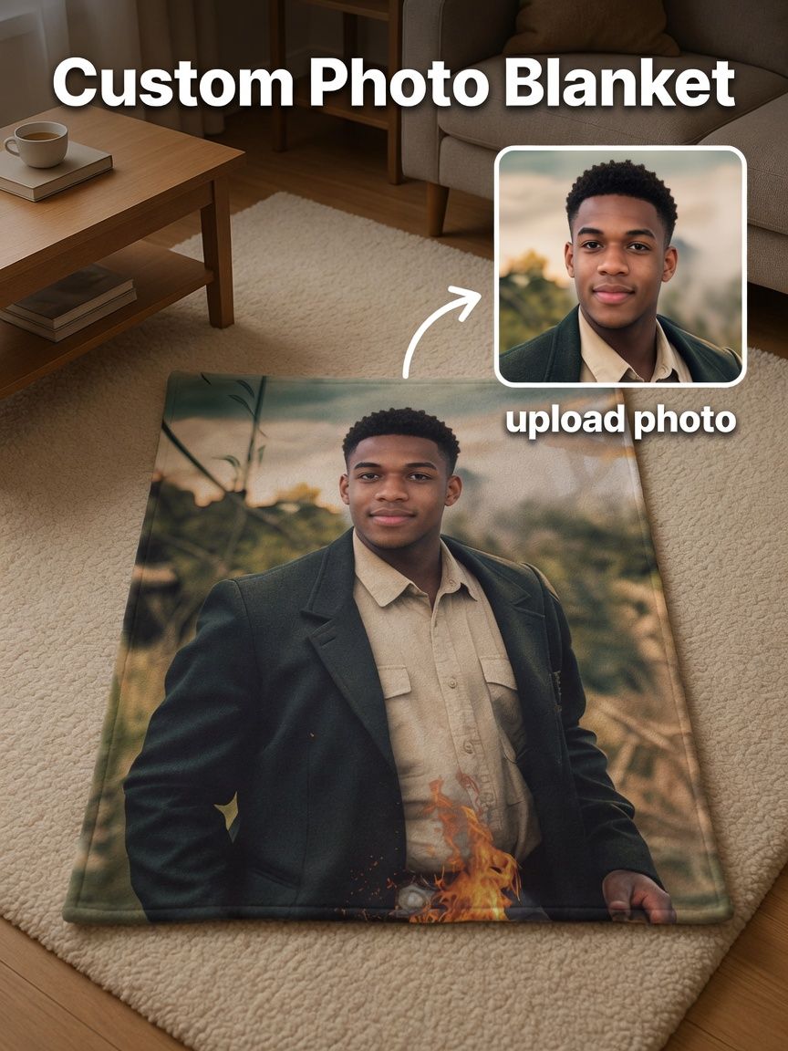 Custom Photo Face Blanket Personalized Flannel Throw, Ultra Soft Anti-Pilling Fleece Bed Cover for Family Memory Gifts