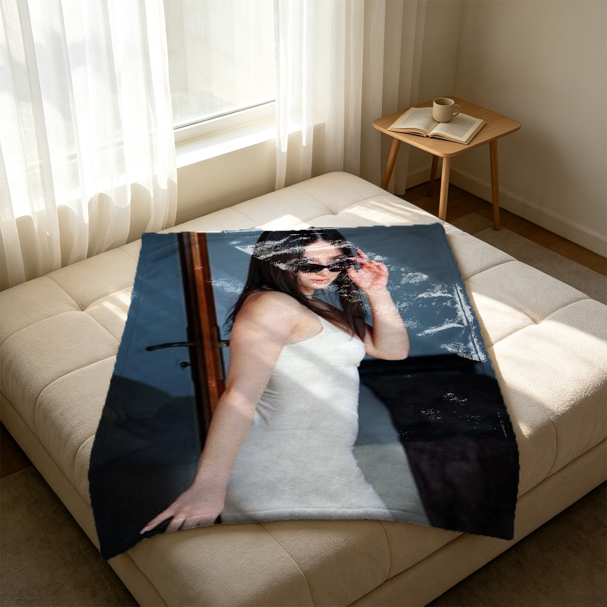 NANAMI in orange lipstick bare shoulder close-up portrait - Blanket