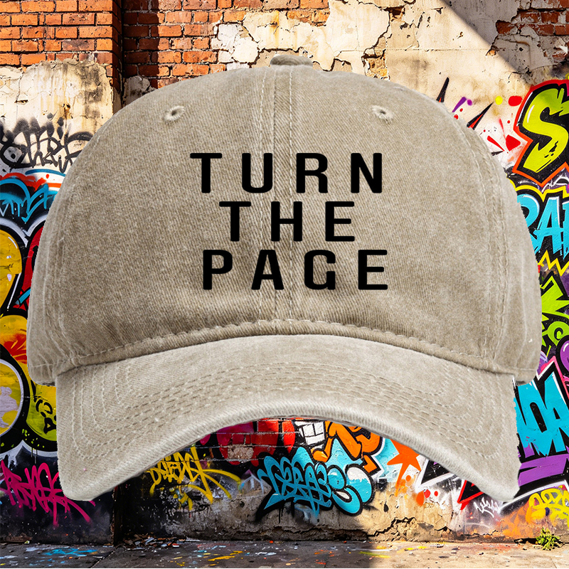 Unisex Classic Washed Hat with Turn The Page Embroidered Design - Casual Streetwear Cap for Daily Wear, Outdoor Activities, and Urban Lifestyle - Perfect for Young Adults and Fashion Lovers Seeking Statement Headwear