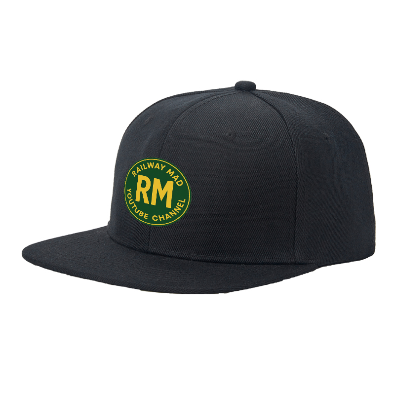 Flat Brim Baseball Cap Railway Mad RM Logo Print Streetwear Underground Skate Style for Basketball Court Street Skate Park Skaters Rappers Urban Players