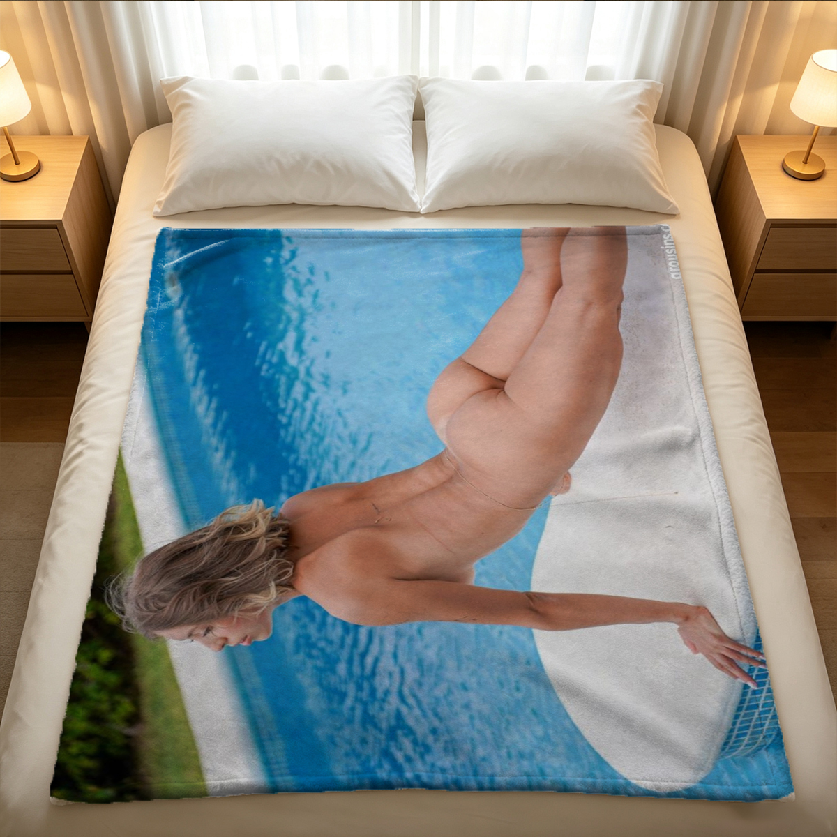 Wet White Sheer Dress by the Pool - Blanket