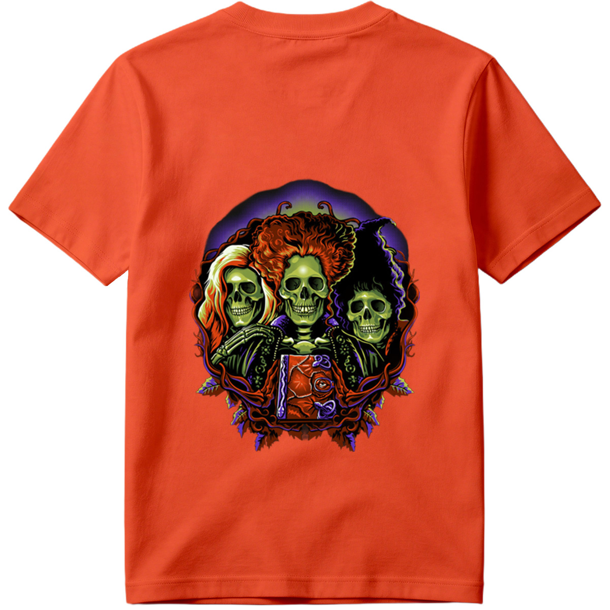 Three Skulls with Vibrant Hair and Ornate Design - Tee
