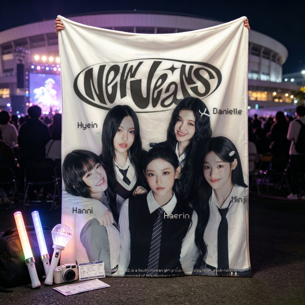 NewJeans Group Photo in School Uniforms Featuring Hanni, Hyein, Haerin, Danielle, and Minji - Blankets