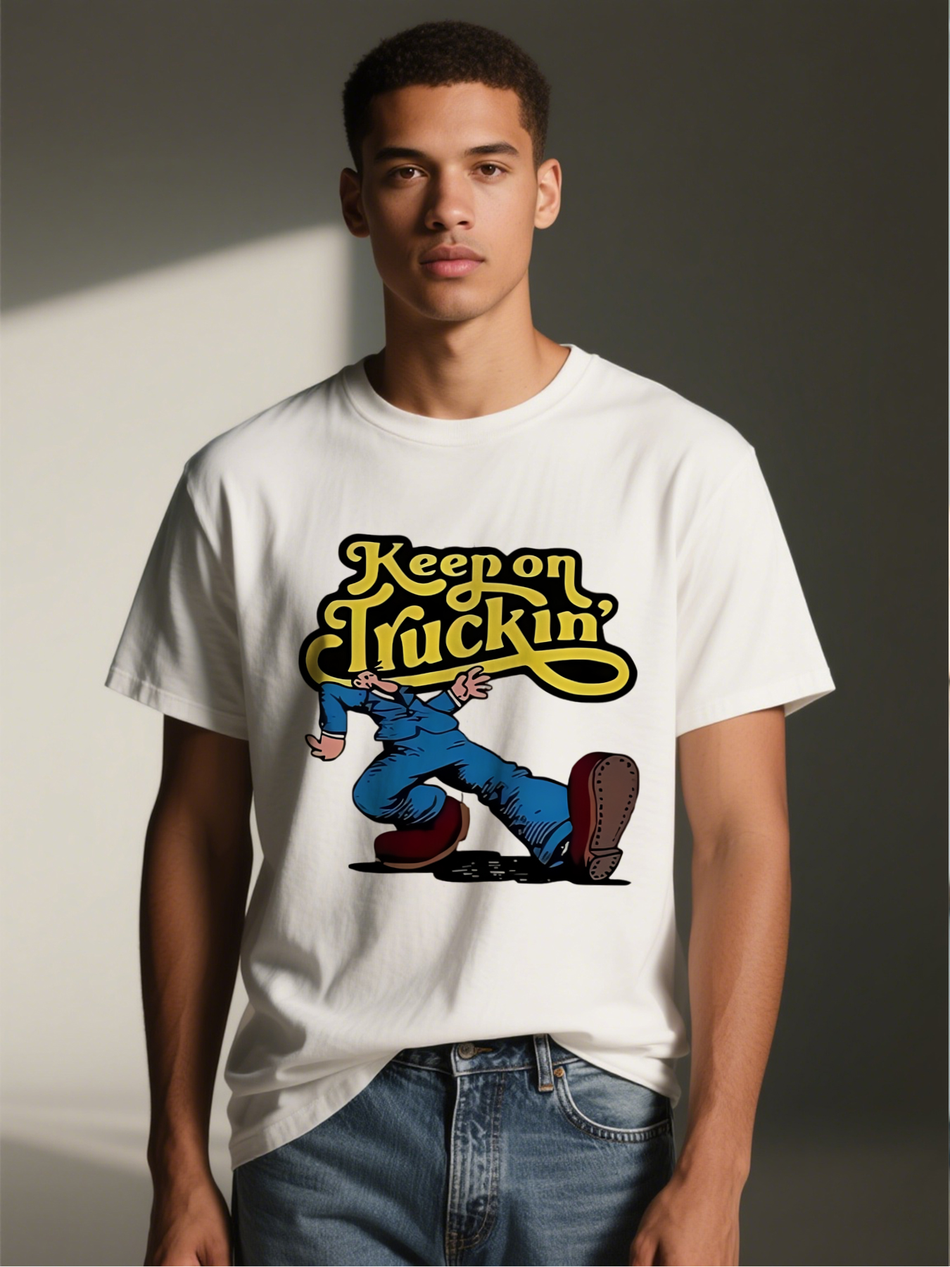 Men's Printed T-Shirt Keep on Truckin' Cartoon Man Running Graphic Casual Round Neck Summer Lightweight Breathable Short Sleeve T-Shirt for Daily Wear Outdoor Activities Adults