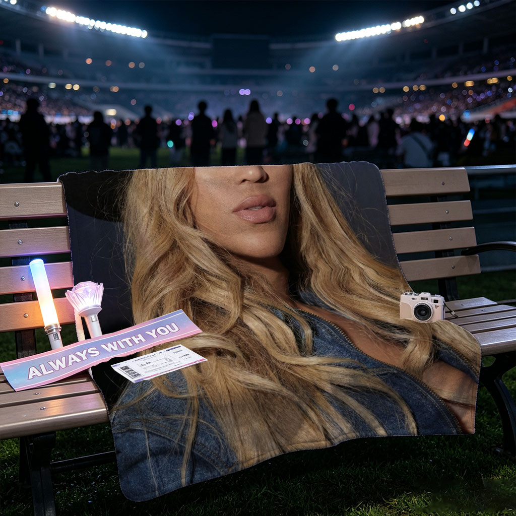 Beyonce in Cowboy Hat and Denim Jacket Against Dark Sky Background - Blankets