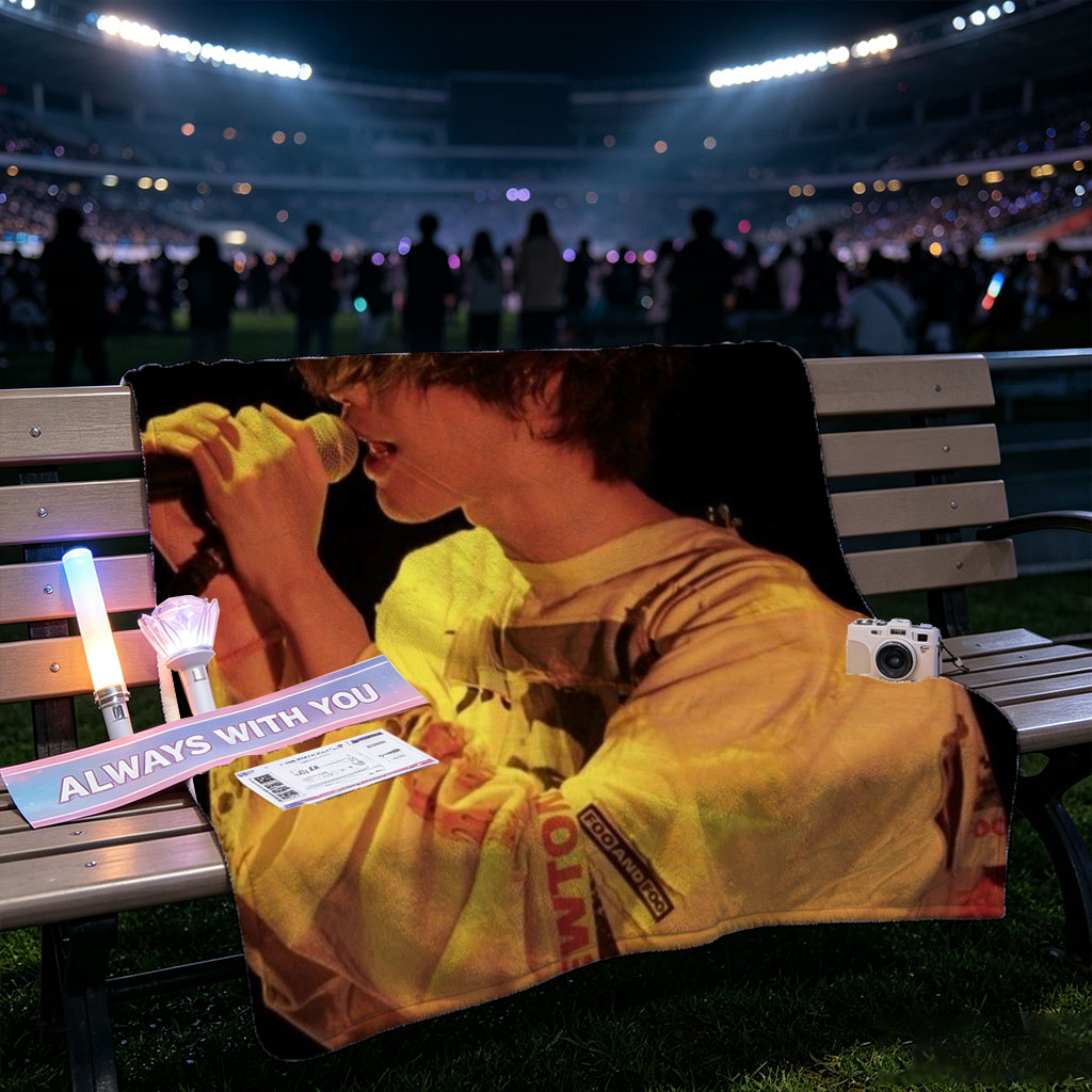 Harry Styles Singing on Stage in a Yellow Outfit with Microphone - Blankets