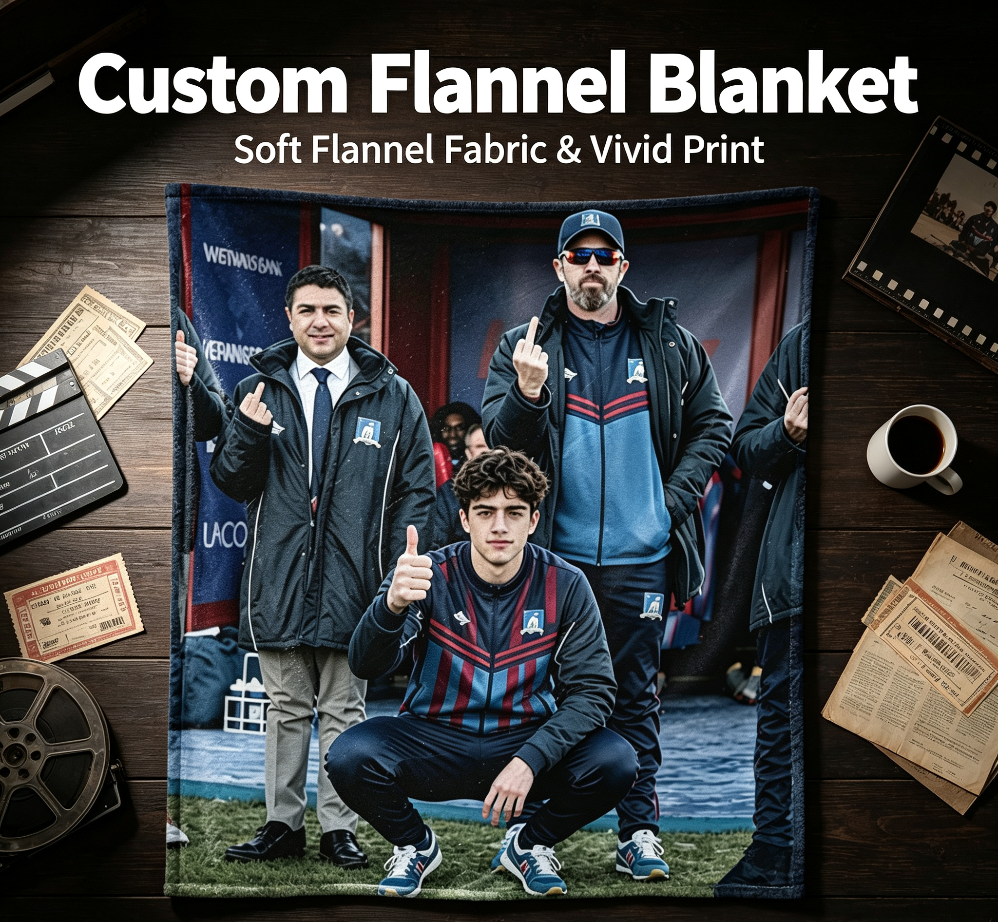 Custom Face Blanket Featuring Football Team Portrait Flannel Blanket for Home Decor and Fan Gifts