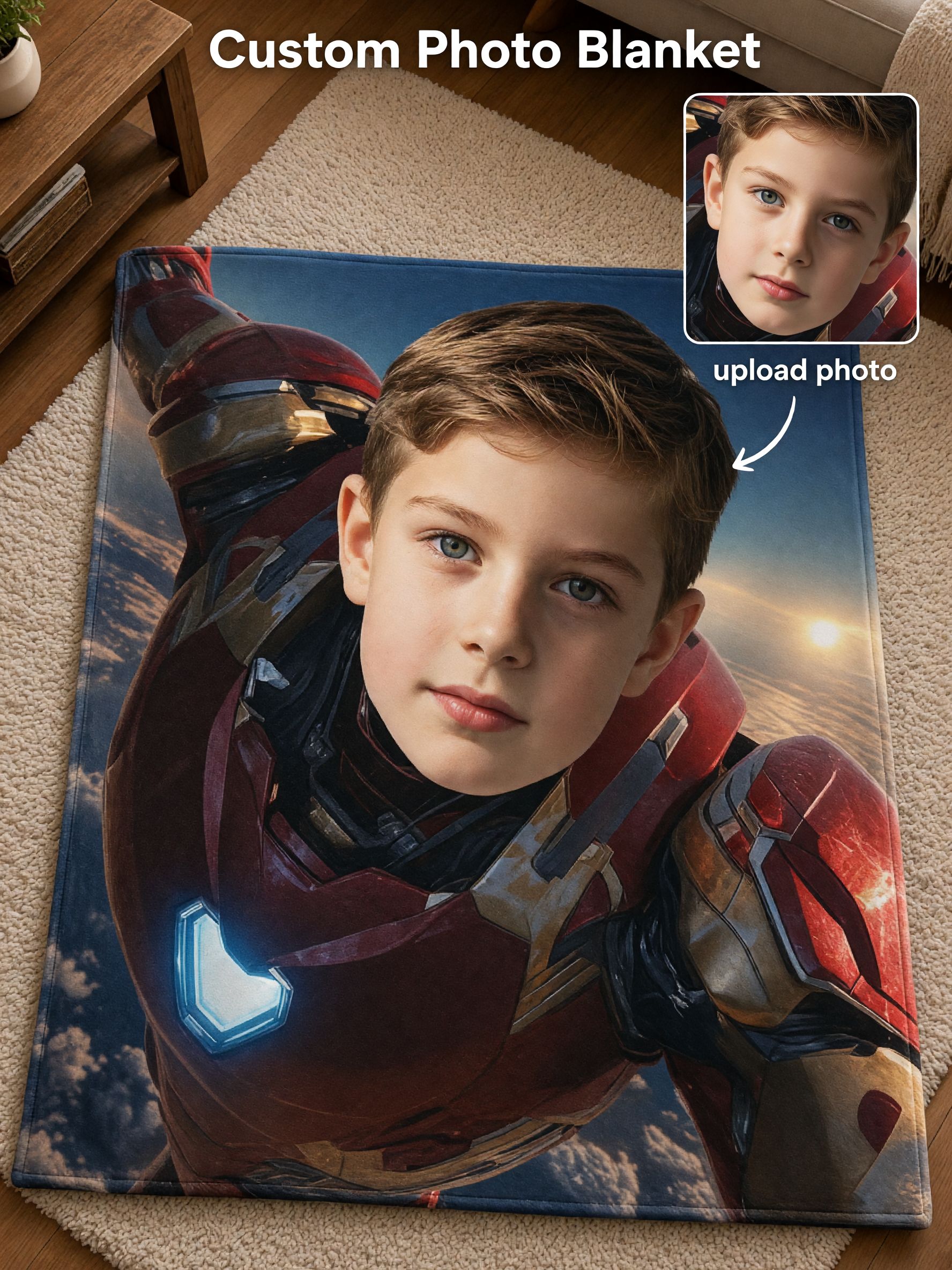 Custom Photo Face Blanket Personalized Superhero Flannel Throw for Kids Adults Soft Plush Keepsake Gift