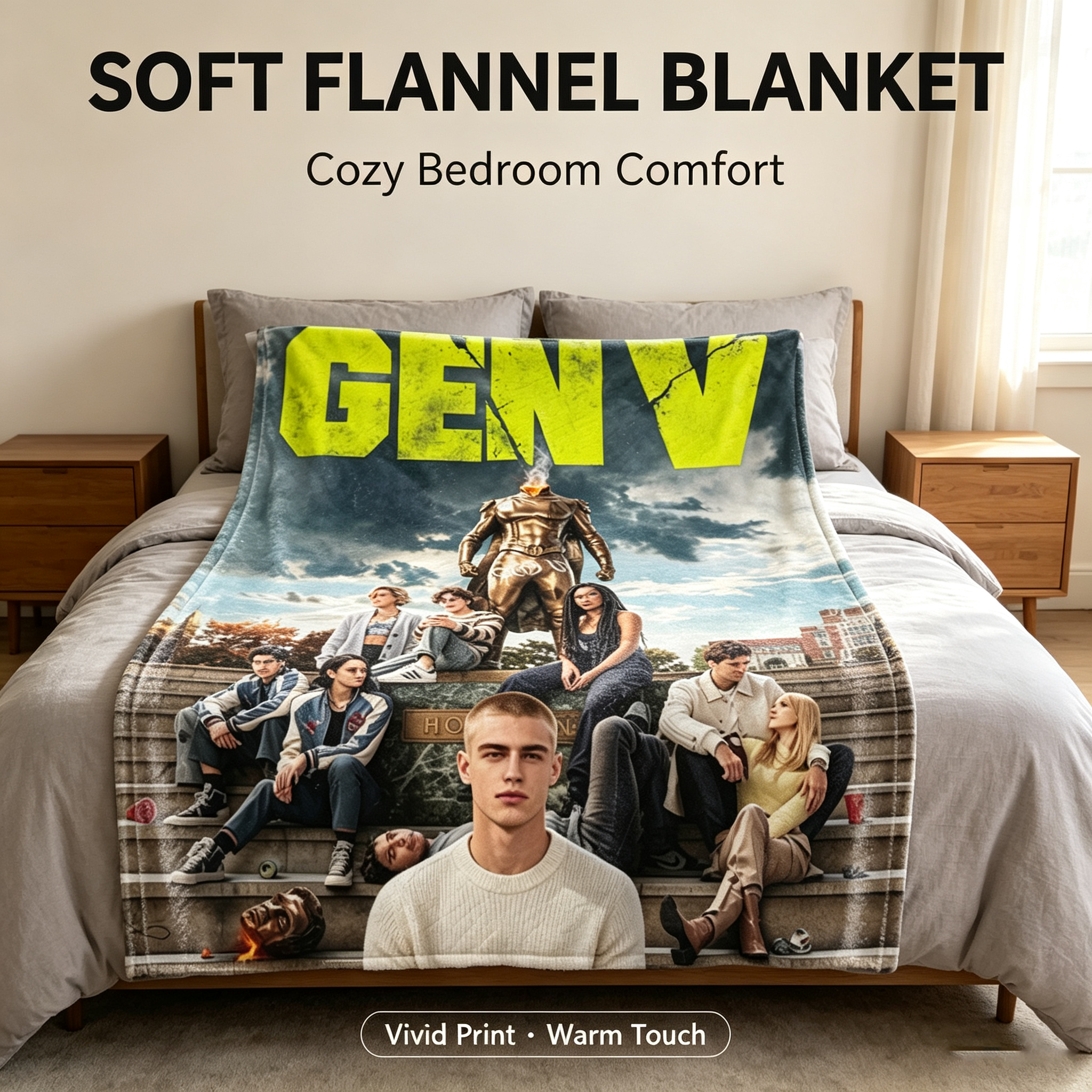 Custom Face Blanket Gen V Character Flannel Blanket Perfect for Fans of the Series Ideal Gift for Birthday or Holiday Giveaways