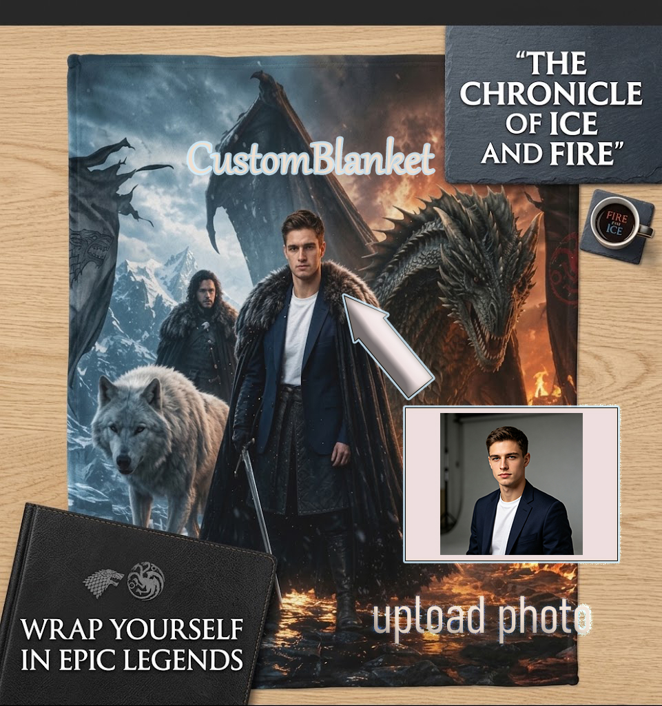 Custom Face Blanket Game of Thrones Inspired Flannel Blanket for Couch, Bed, or Travel – Perfect Gift for Fans and Cosplay Enthusiasts