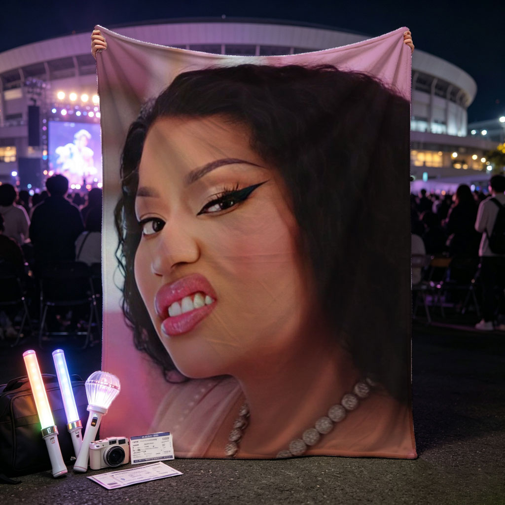 Cardi B in a Glamorous Pink Scene with Sparkling Jewelry and Bold Makeup - Blankets