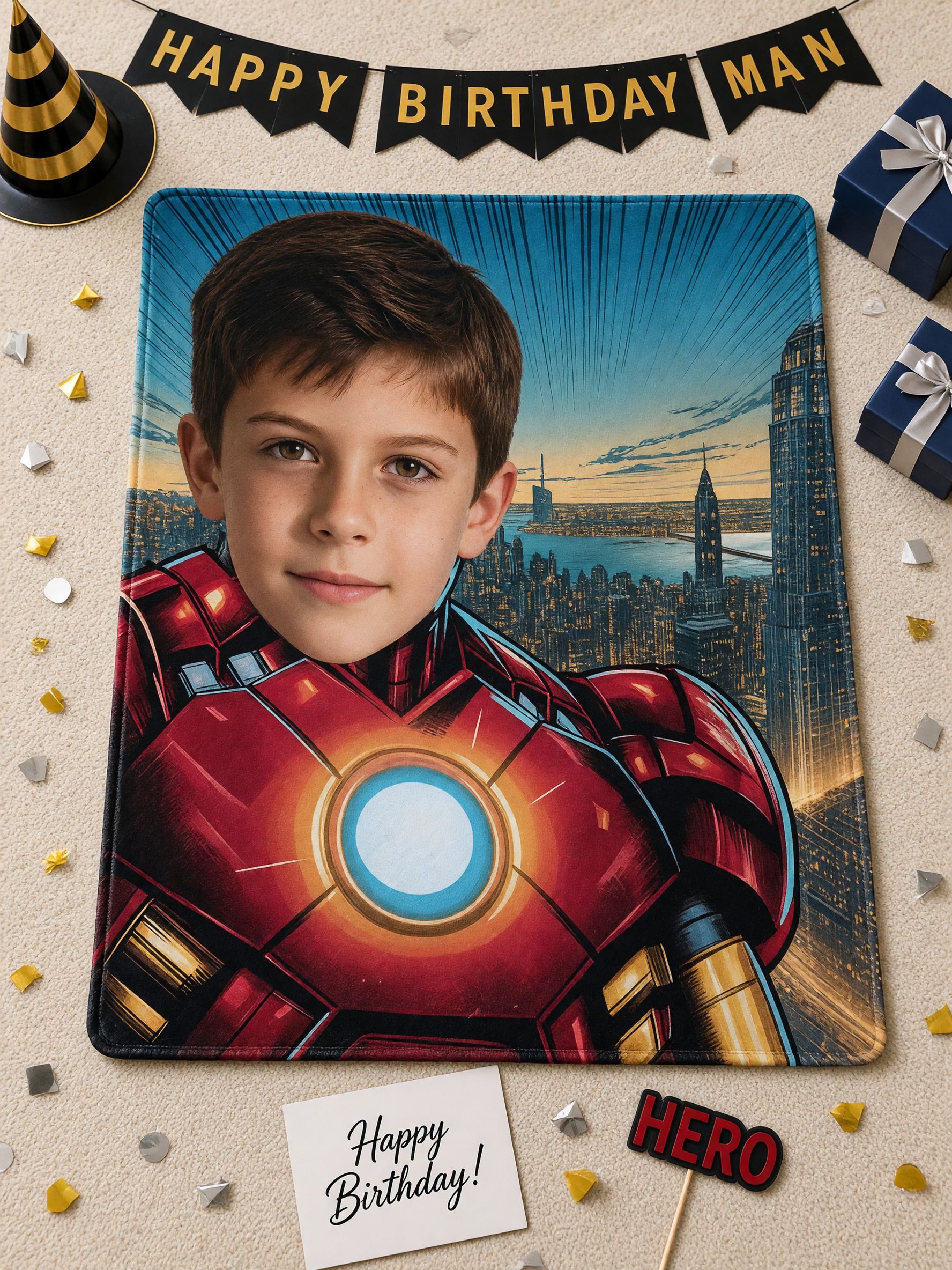 Custom Superhero Face Flannel Blanket Personalized Photo Throw for Bed Couch, Cozy Comic Portrait Gift