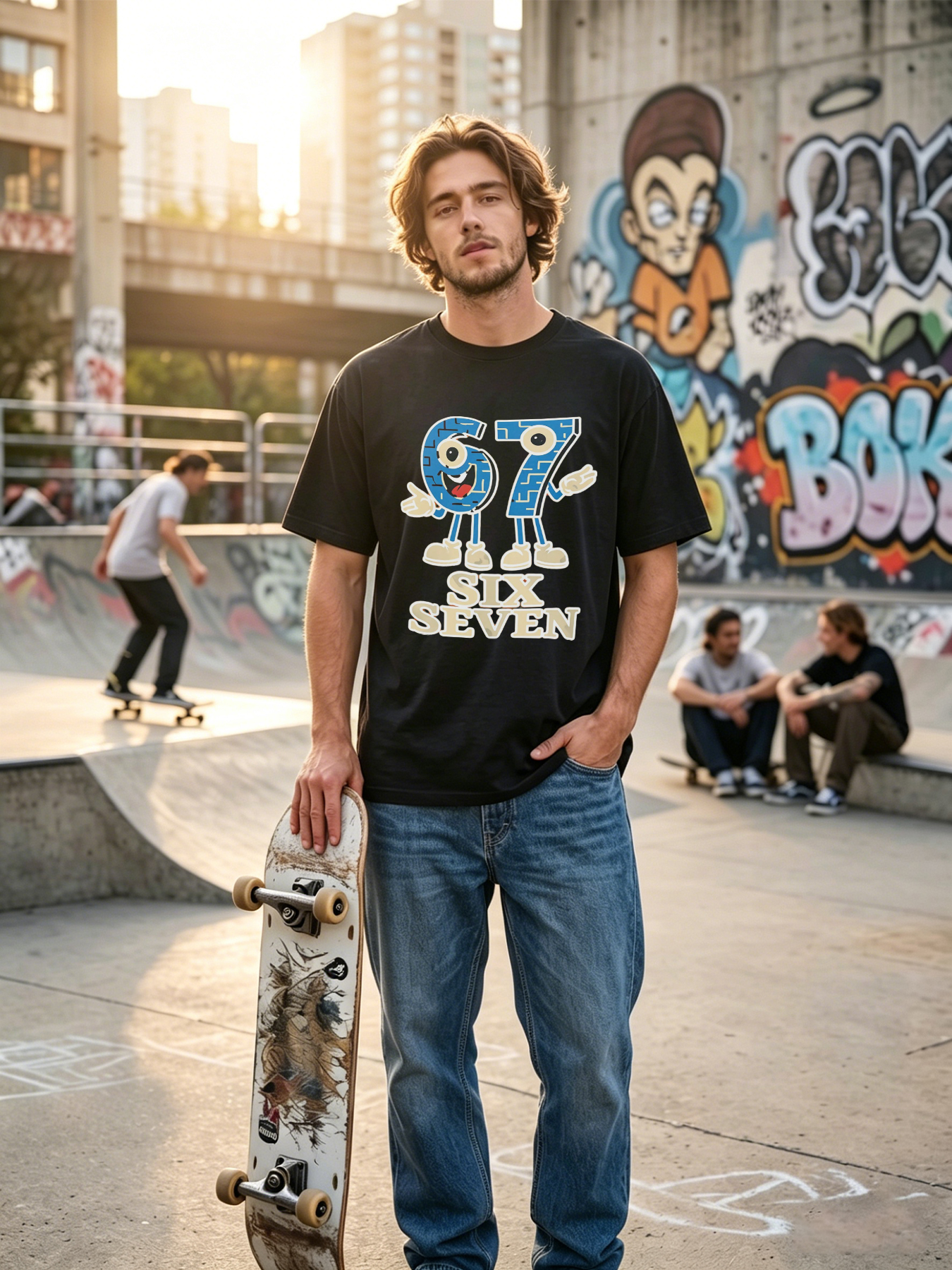 Men's Printed T-Shirt with Fun 67 Cartoon Numbers Design Six Seven Text Graphic Casual Round Neck Lightweight Breathable Summer Short Sleeve Tee for Adults Daily Wear and Outdoor Activities