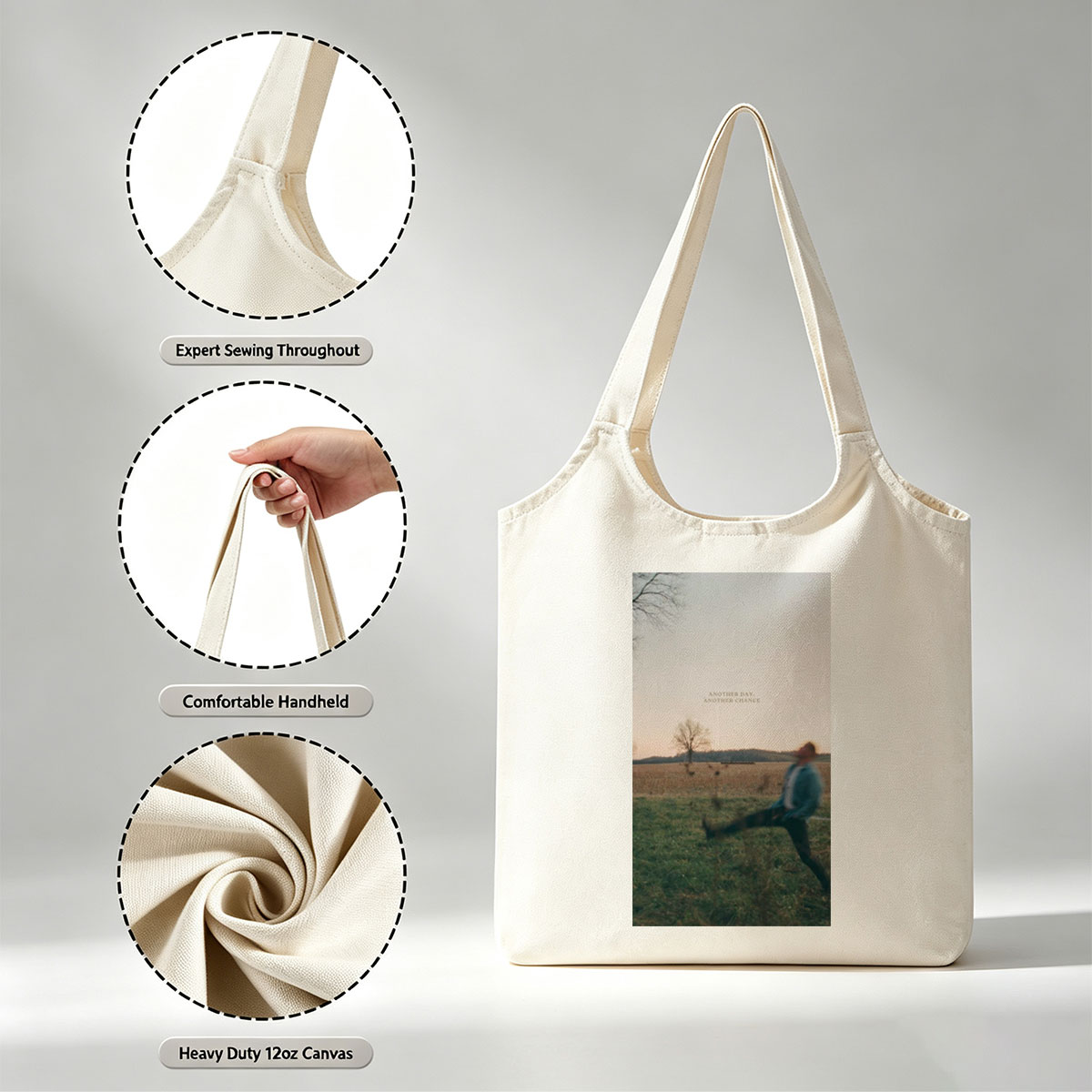 Another Day, Another Chance - Man Running in Field at Sunset - Canvas shoulder bags/