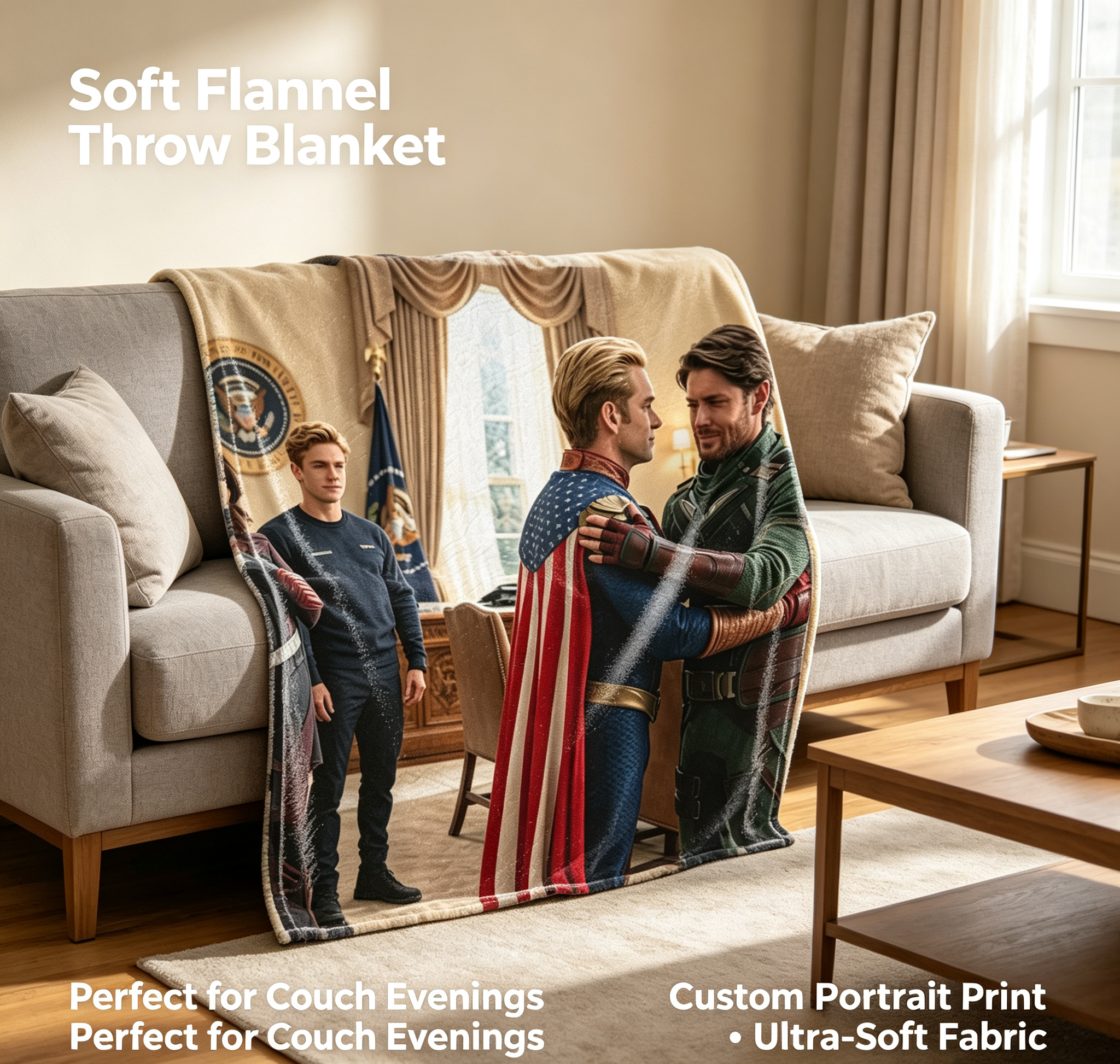 Custom Face Blanket Captain America and Winter Soldier Flannel Blanket for Couch or Bed Gift Idea for Fans