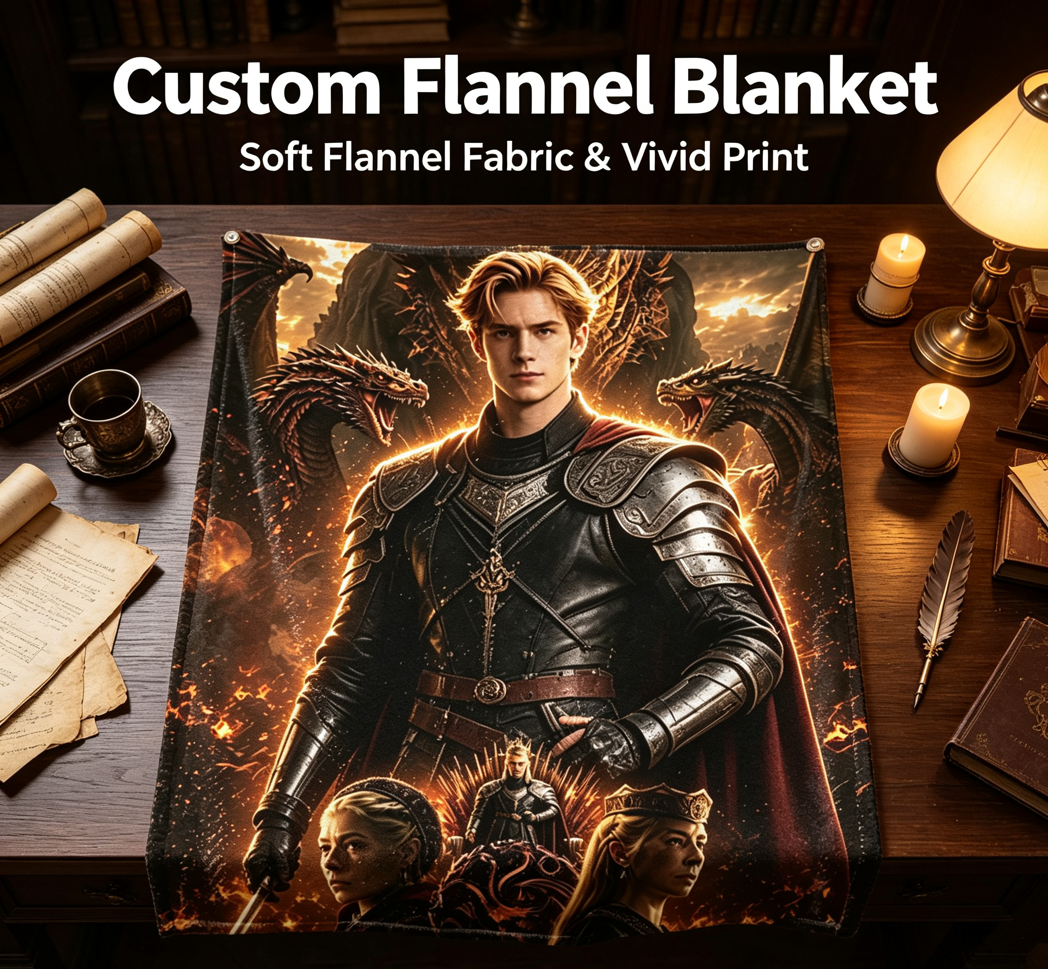 Custom Face Blanket House of the Dragon Flannel Blanket for Fans of Fantasy Series Perfect Gift for TV Show Enthusiasts and Dragon Lovers