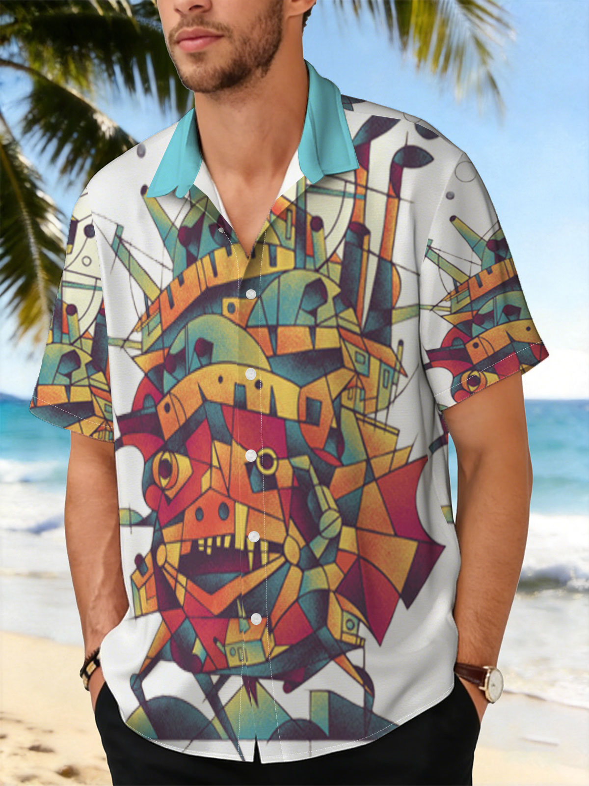 Abstract Mechanical Monster with Vibrant Geometric Design -  Shirt