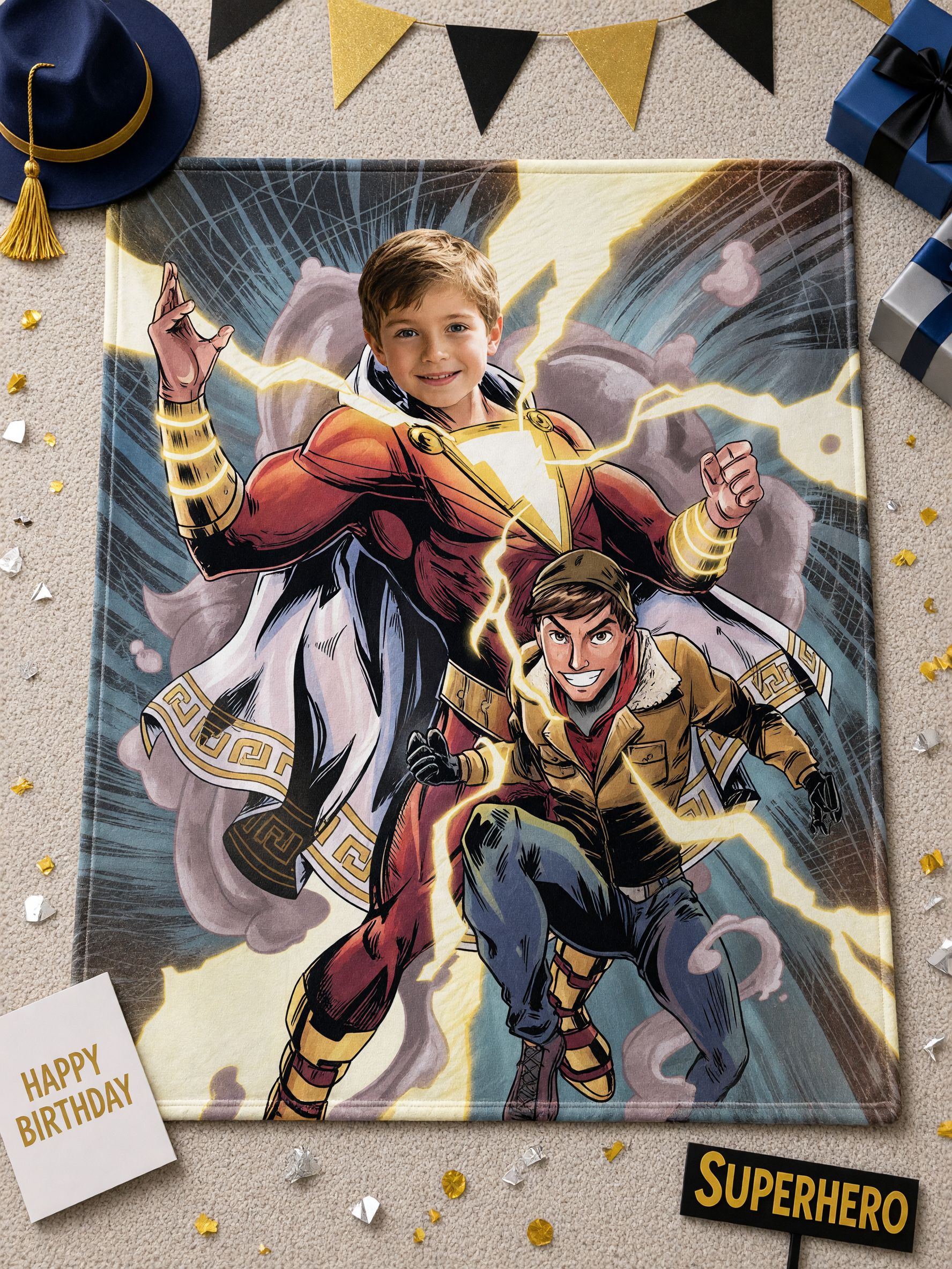 Custom Photo Superhero Flannel Blanket, Personalized Face Throw for Kids and Adults, Cozy Plush Comic Gift