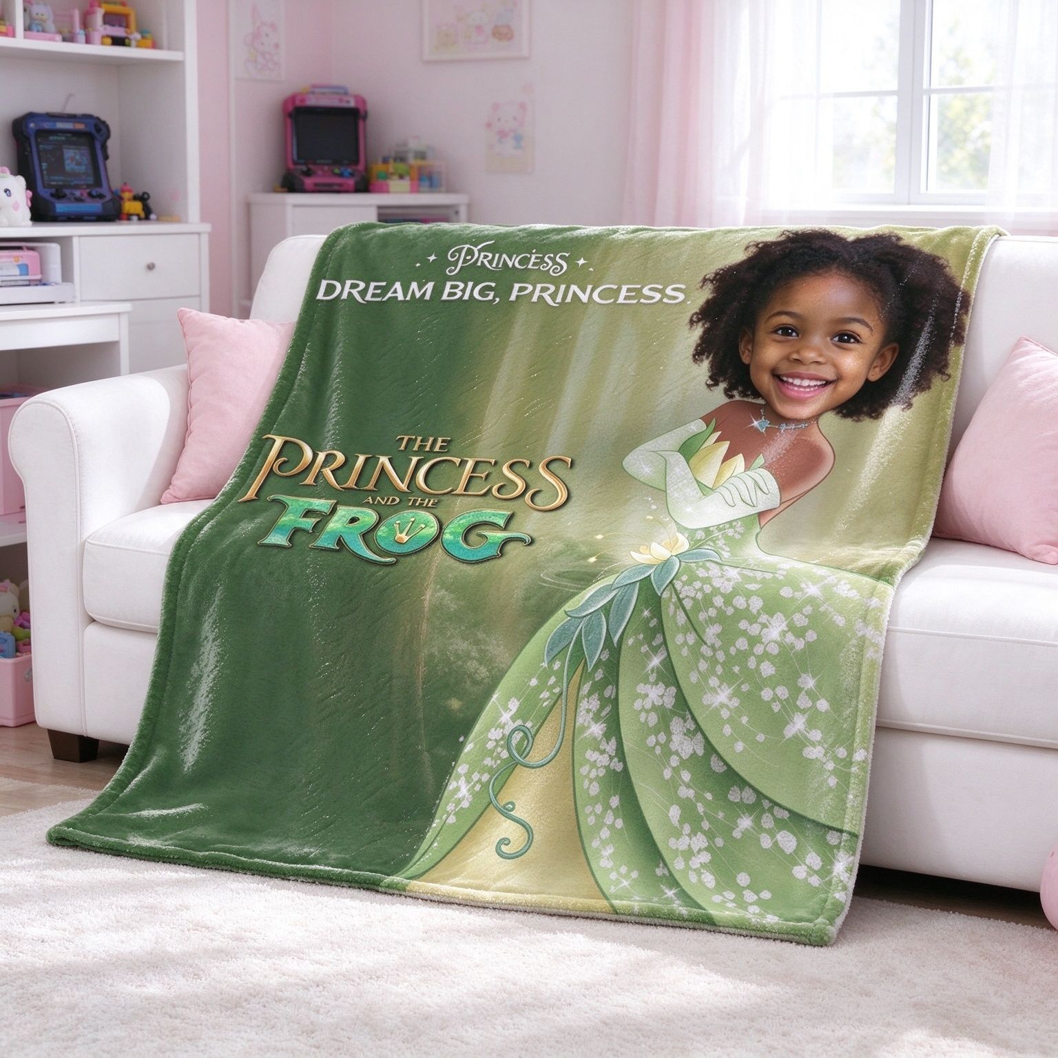 Custom Face Princess Blanket Ultra Soft Flannel Throw Cozy Personalized Gift for Girls and Bedroom Sofa Decor
