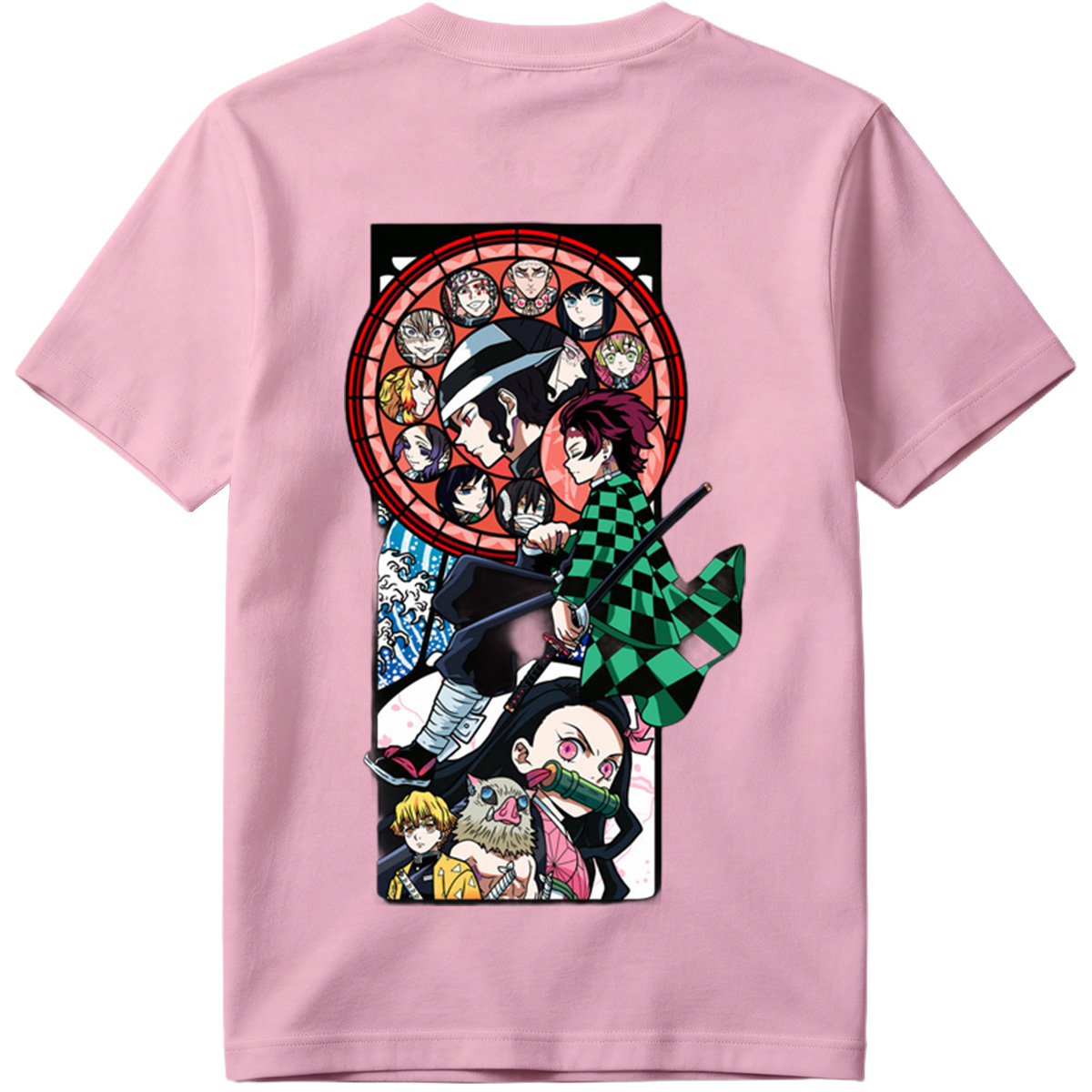 Demon Slayer: Kimetsu no Yaiba - Tanjiro, Zenitsu, Inosuke, and Hashira Characters in Stained Glass Art Style - Tee