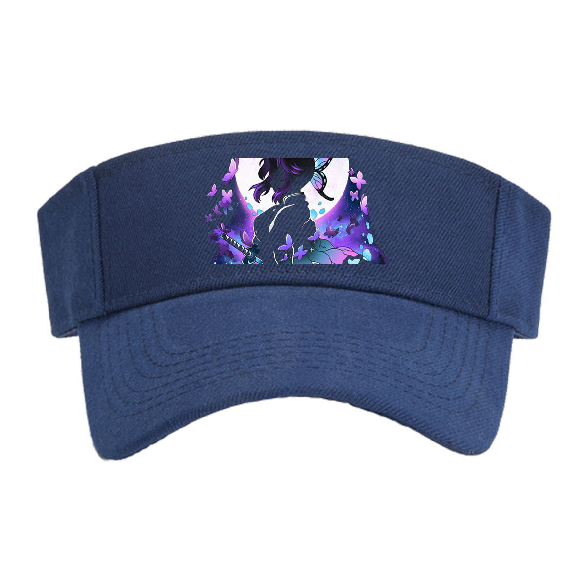 Shinobu Kocho from Demon Slayer, butterfly wings, moonlit silhouette, sword, purple butterflies -  Visor cap