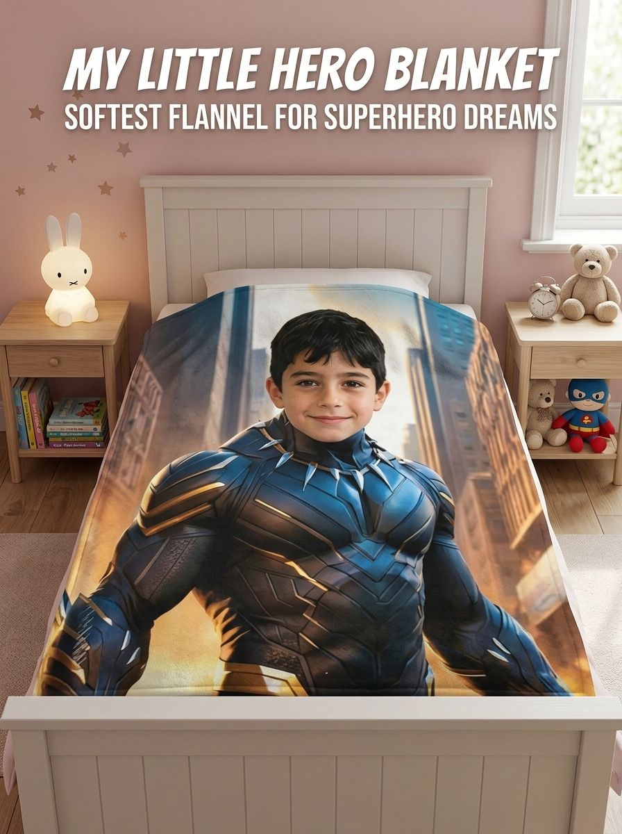 Custom Photo Superhero Flannel Blanket Ultra Soft Anti Pilling Plush Throw Cozy Personalized Hero Gift for Kids