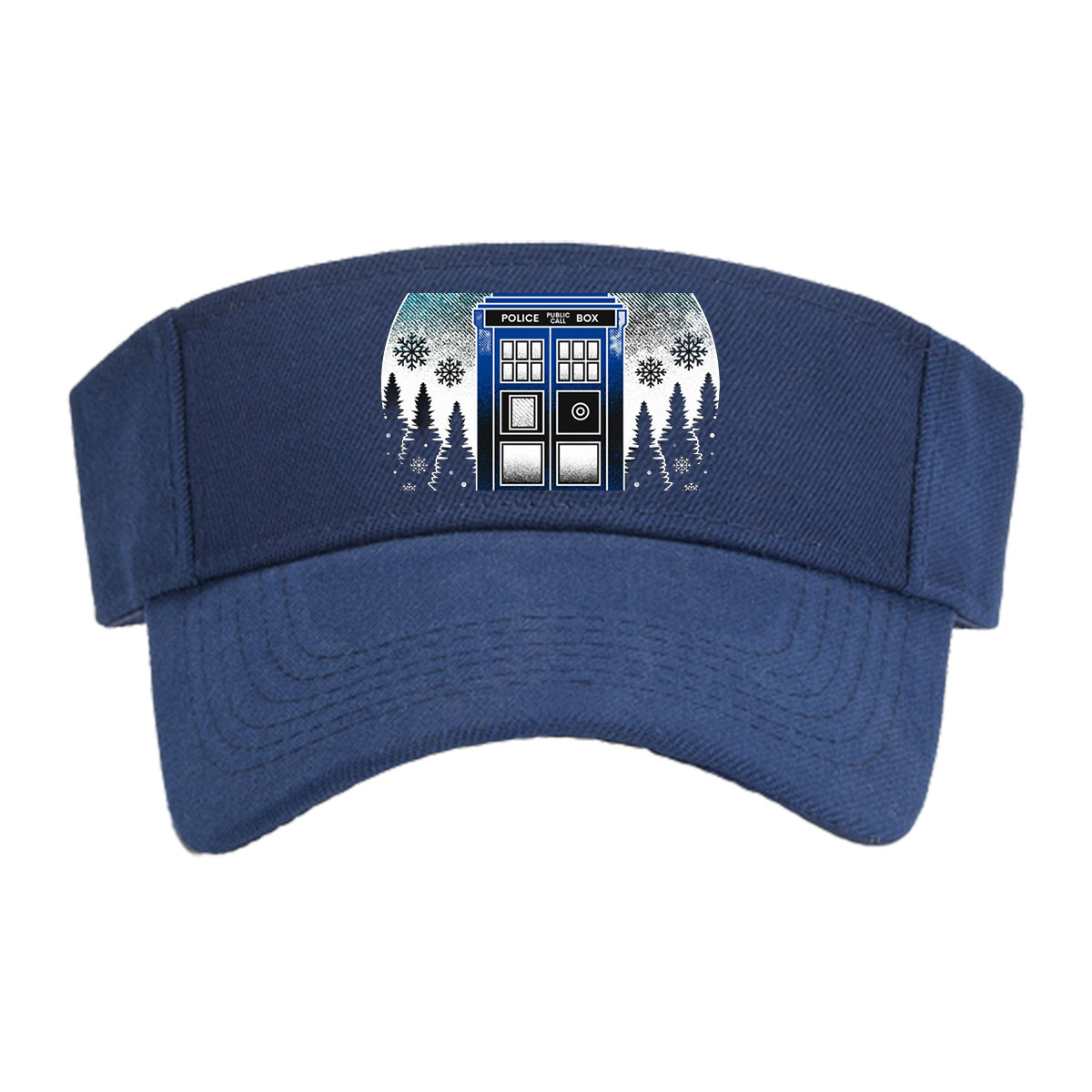 TARDIS in Winter Wonderland: Police Box Amid Snowy Pines -  Visor cap