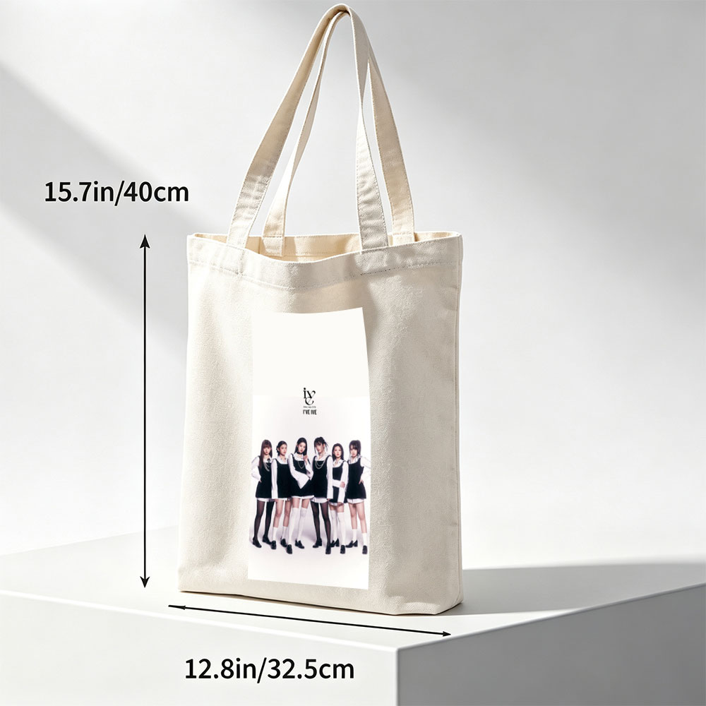IVE Group in Black and White Schoolgirl Outfits Standing Together on White Background - Canvas tote bags