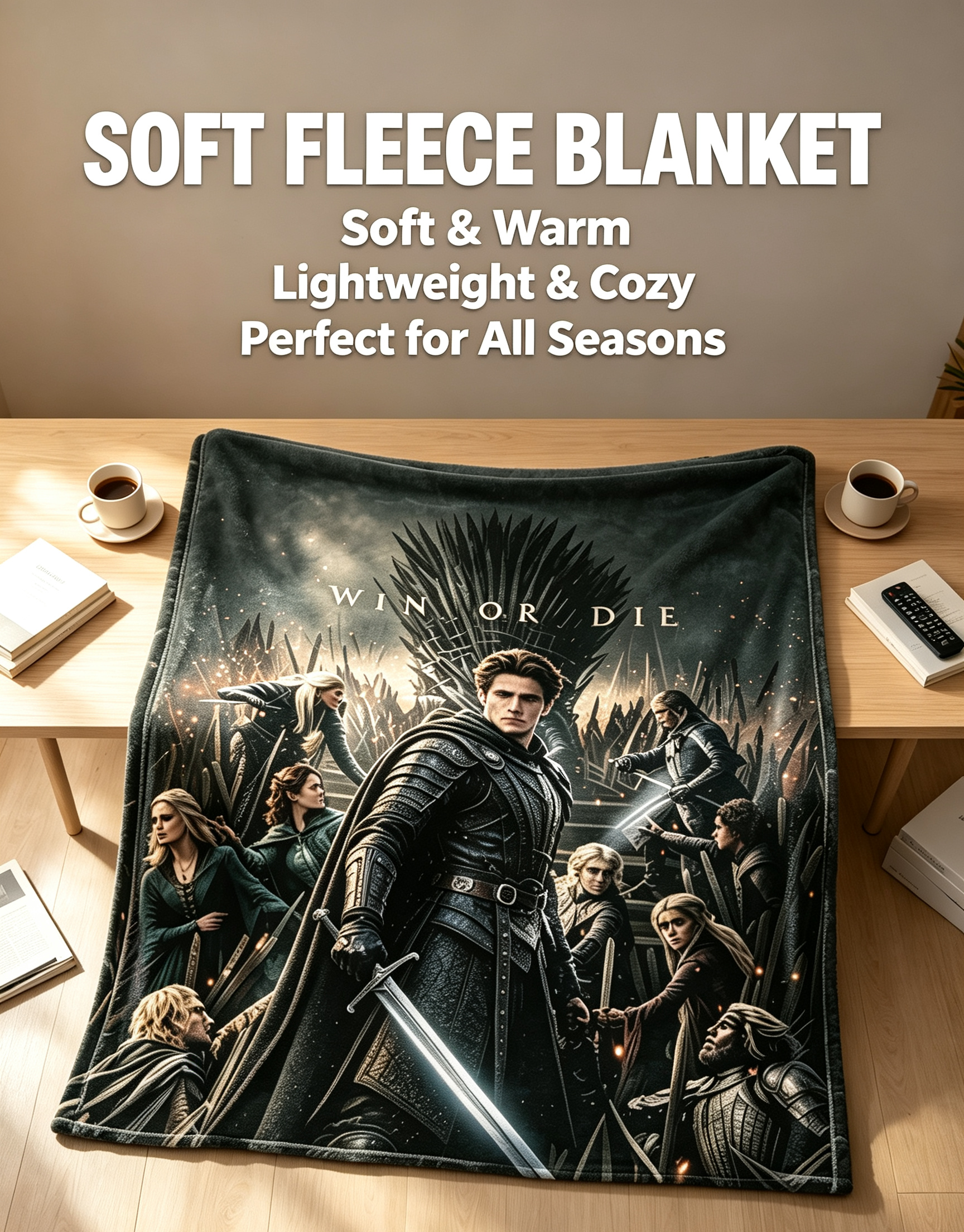 Custom Face Blanket Game of Thrones Inspired Iron Throne Warrior Flannel Blanket Cozy Living Room Bedding Gift for Fans and Collectors