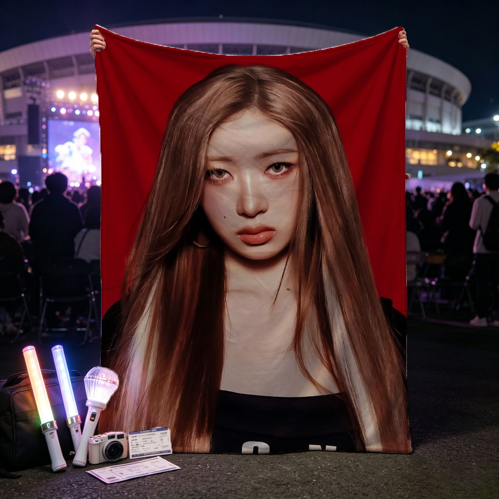 IVE Yujin in Bold Red Backdrop Wearing Black Top with 