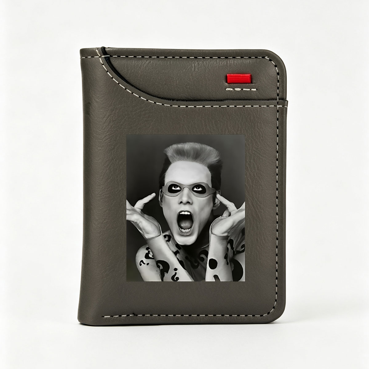 Riddler from Batman, wearing mask and question mark suit, making dramatic gesture - Vertical Style Wallet