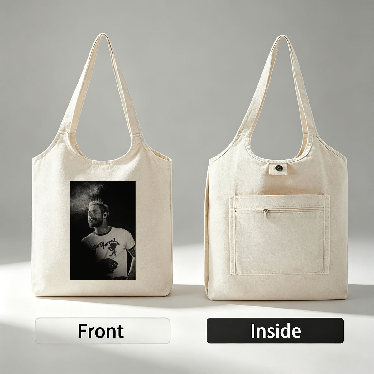 Ryan Tedder Smoking Cigarette on Stage in Black and White Photo - Canvas shoulder bags/
