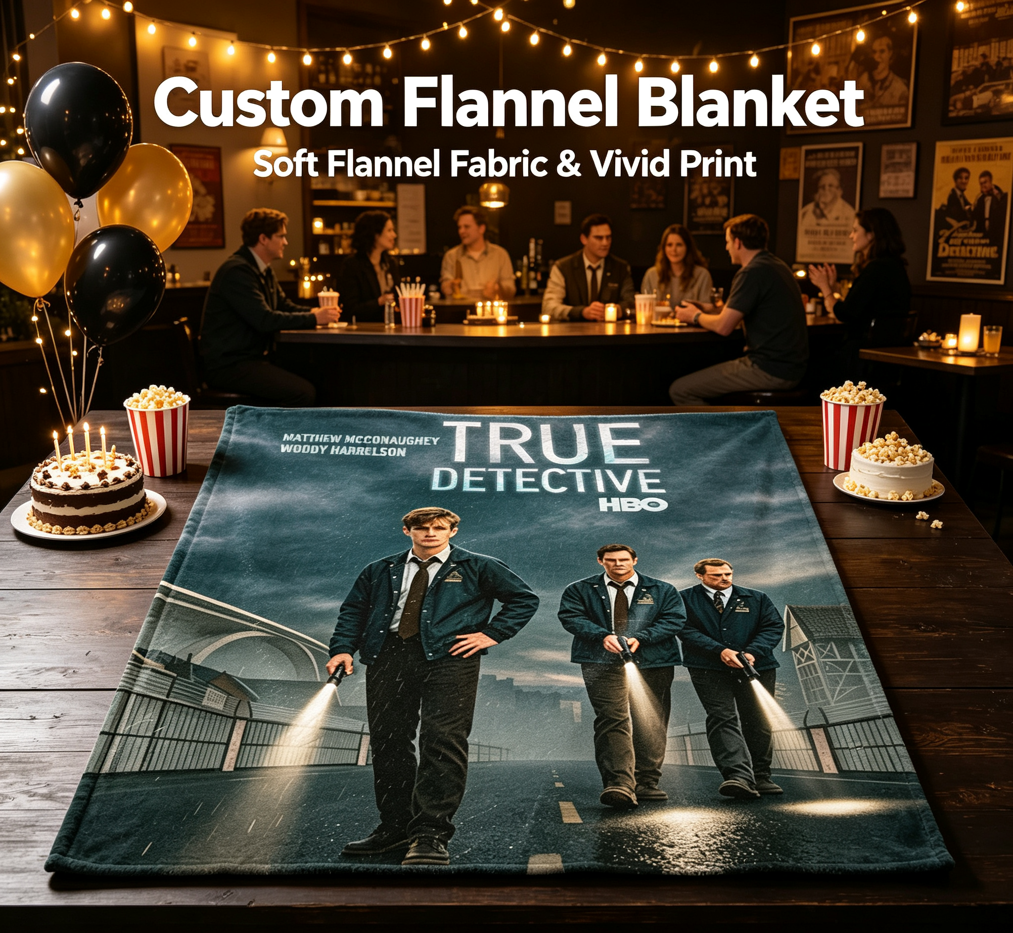 Custom Face Blanket True Detective HBO Series Flannel Blanket for Couch or Bed Gift Idea for Fans and Collectors