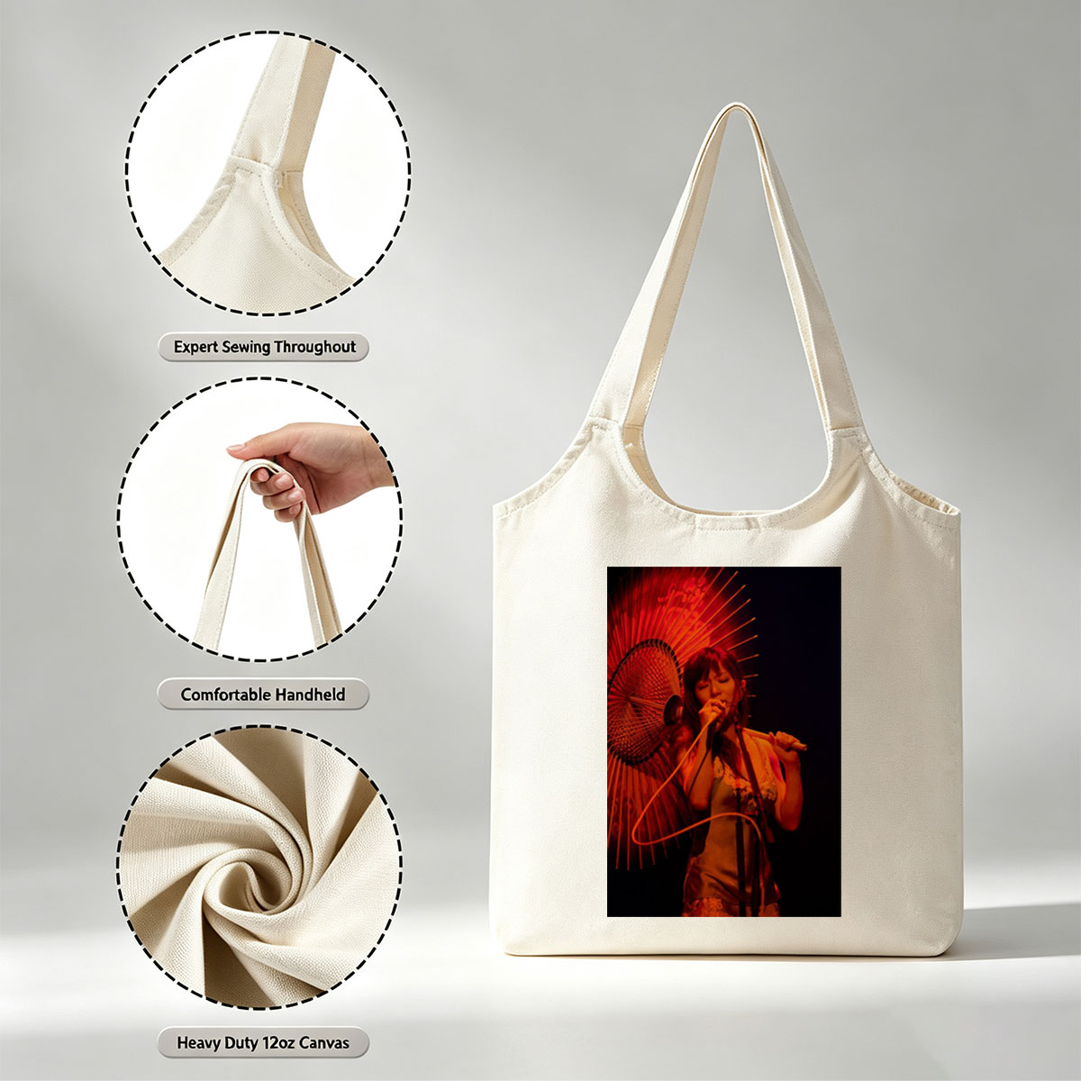 Misia Performing on Stage with a Traditional Umbrella and Microphone - Canvas shoulder bags/