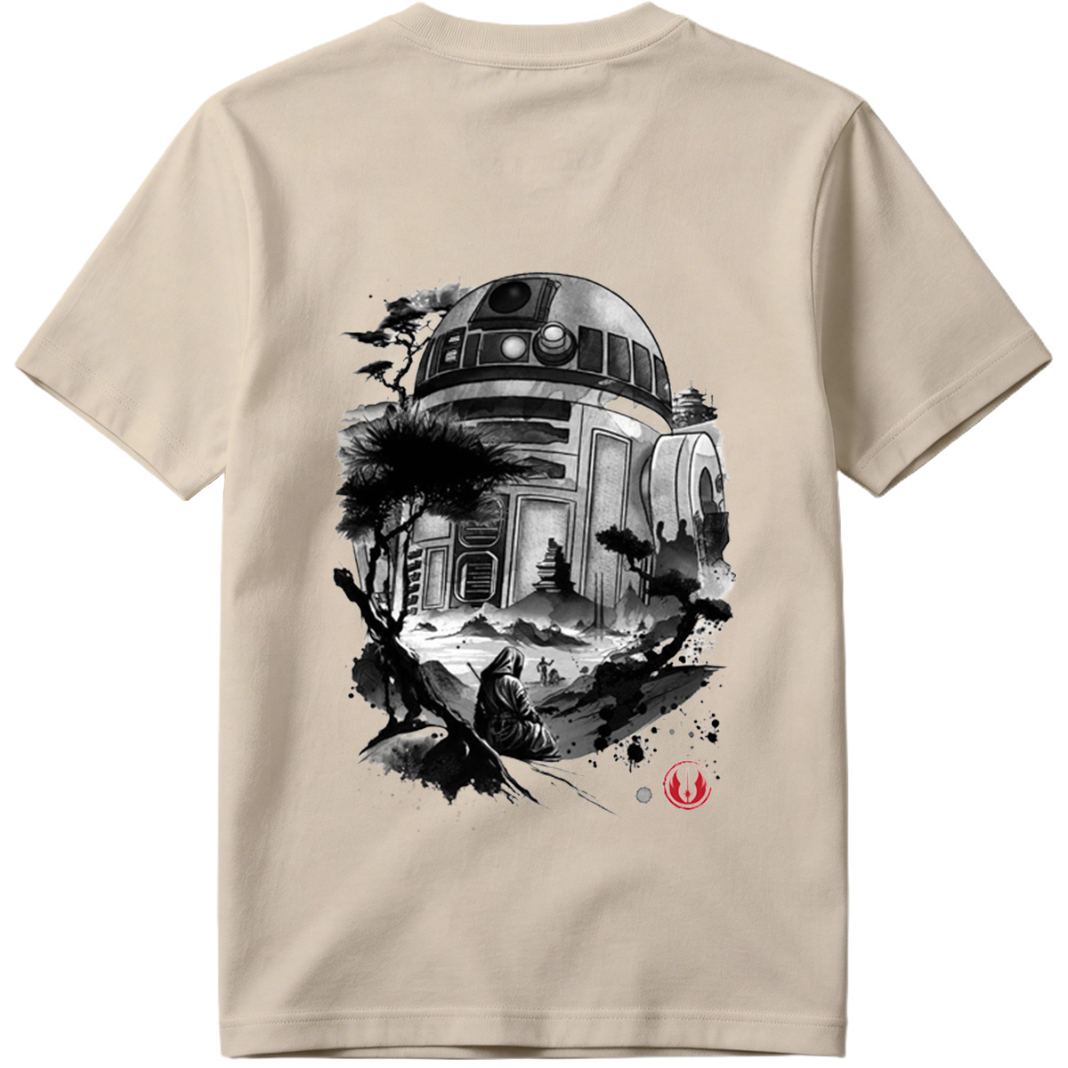 Star Wars: R2-D2 and Jedi in Serene Landscape - Tee