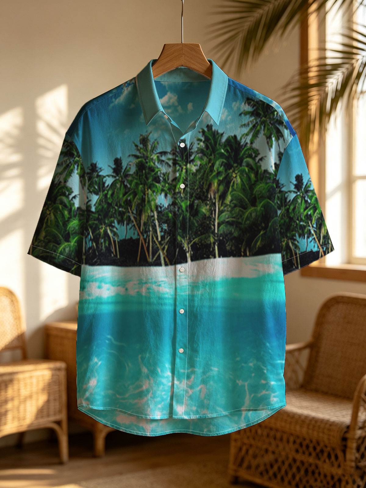 Crystal Clear Waters and Palm Trees Under Blue Sky -  Shirt