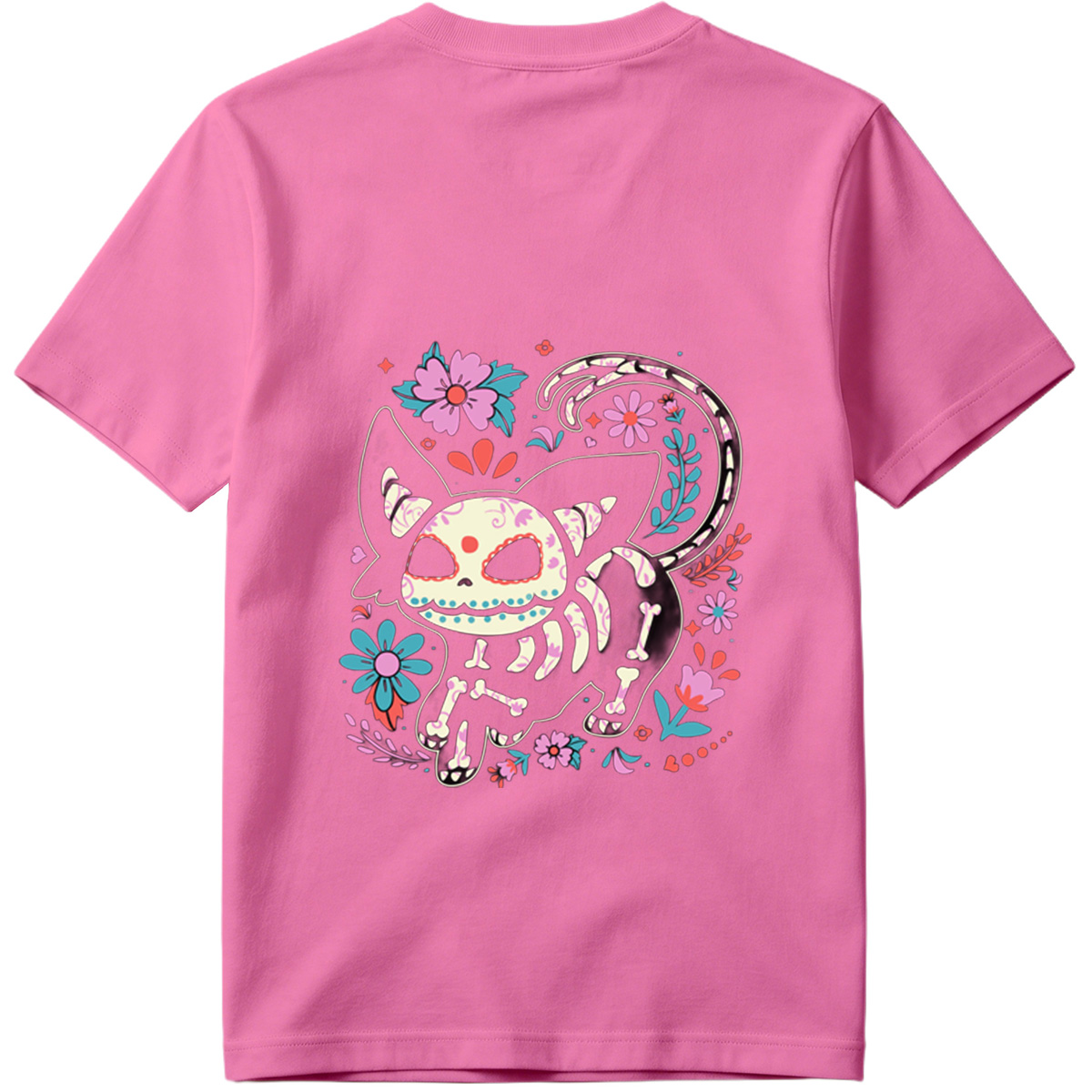Day of the Dead Cat: Sugar Skull Feline with Floral Design - Tee