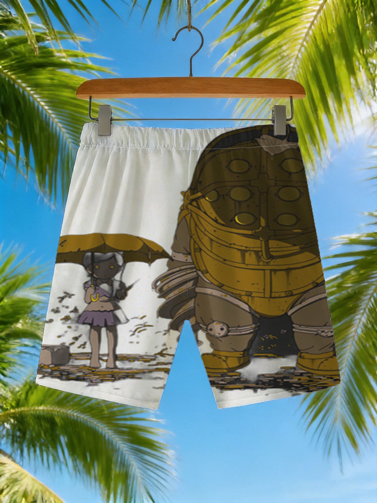 Rapture Sign, Little Girl with Umbrella, and Big Daddy from Bioshock -  Beach shorts