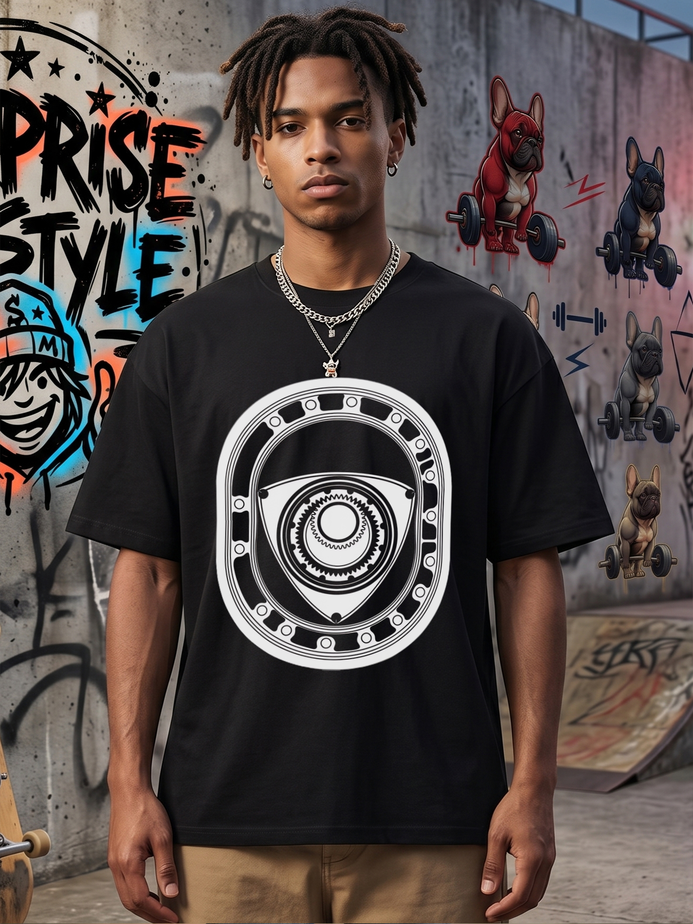 Men's Printed T-Shirt Mechanical Eye Gear Pattern Graphic Round Neck Lightweight Breathable Summer Casual Short Sleeve Tee for Tech Enthusiasts and Engineering Lovers