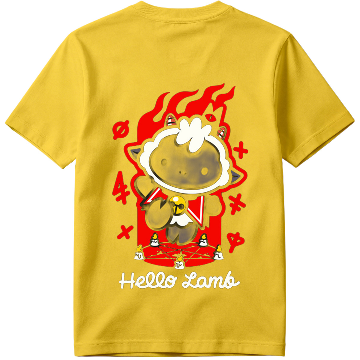 Hello Lamb: Dark Sheep with Flames and Ritual Symbols - Tee