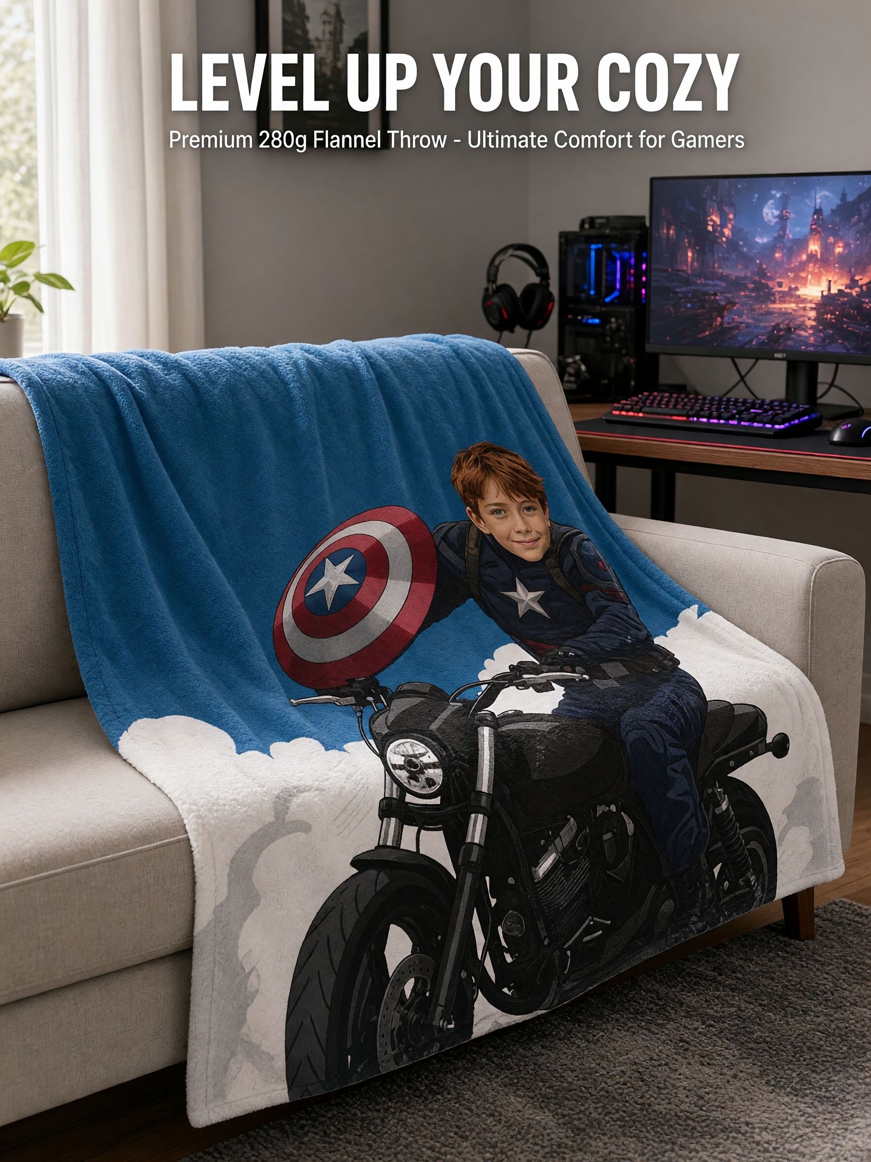Custom Superhero Photo Face Flannel Blanket Ultra Soft Anti Pilling Fleece Throw Lightweight Warm Personalized Gift for