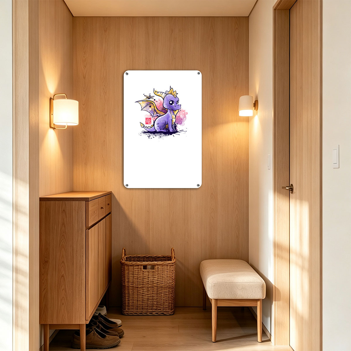 Cute Purple Dragon with Mosquito and Chinese Character 