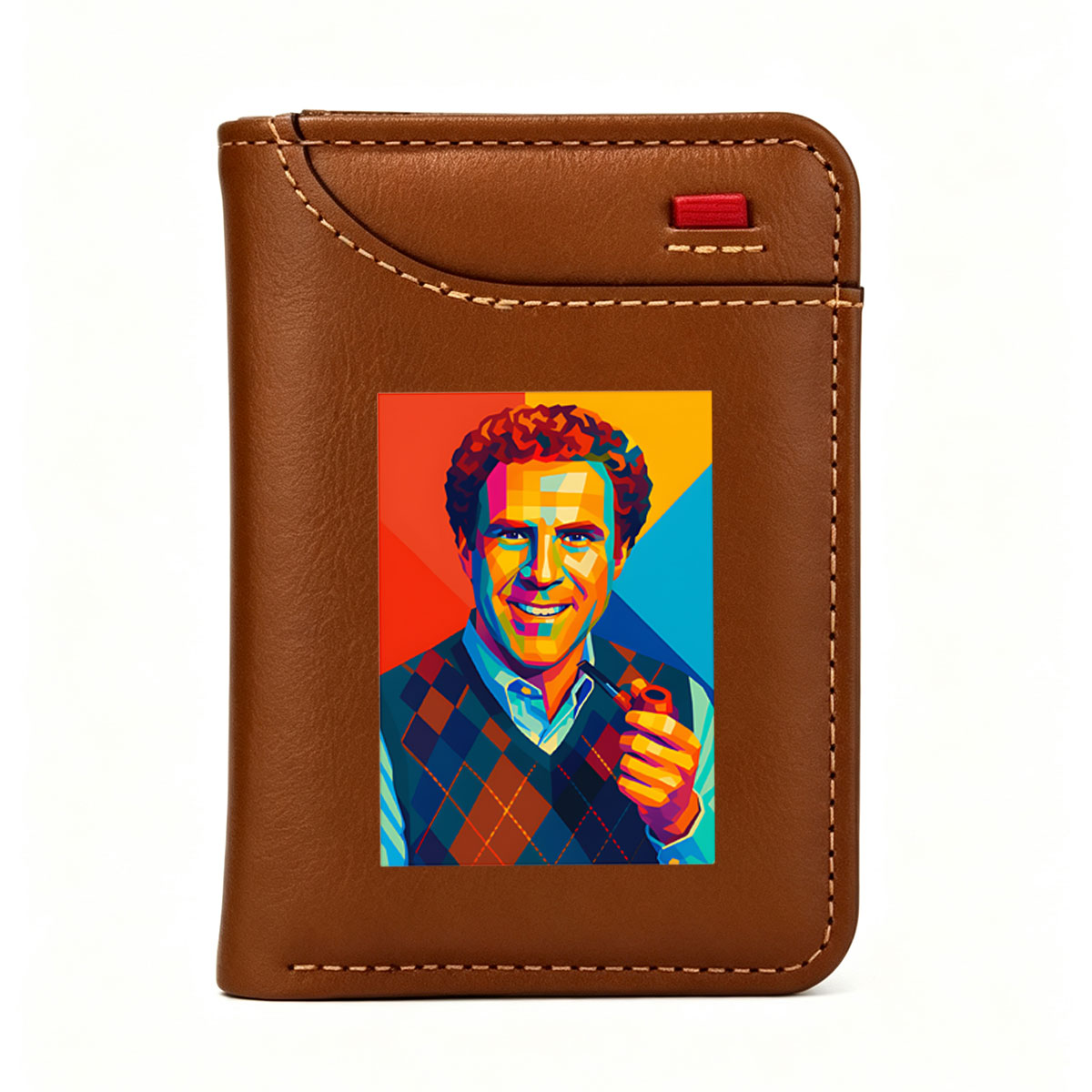 Colorful Portrait of a Man with Pipe and Checkered Vest - Vertical Style Wallet