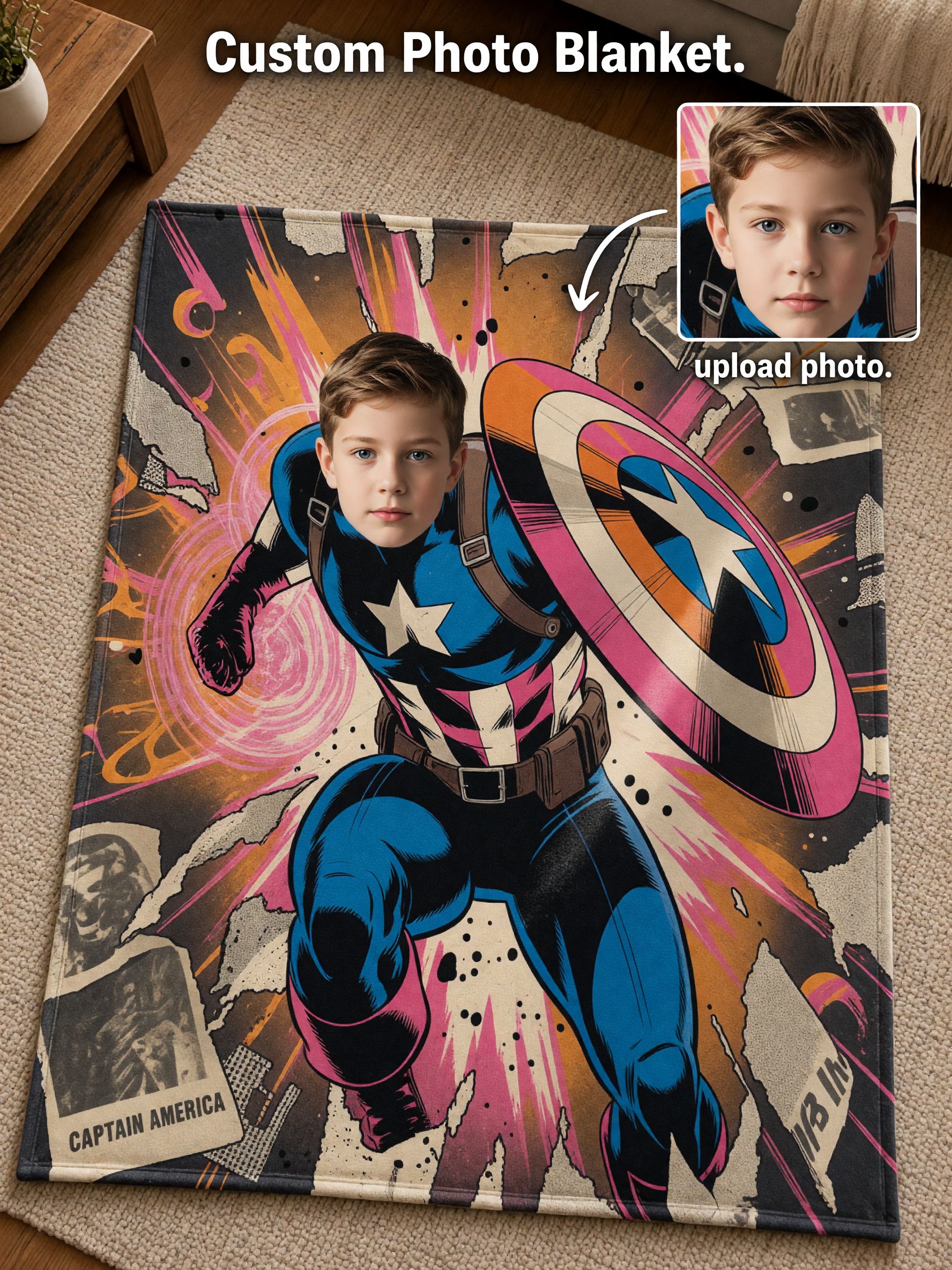 Custom Photo Superhero Blanket, Ultra Soft Flannel Comic Art Throw, Anti-Pilling Cozy Fleece Ideal Personalized Gift