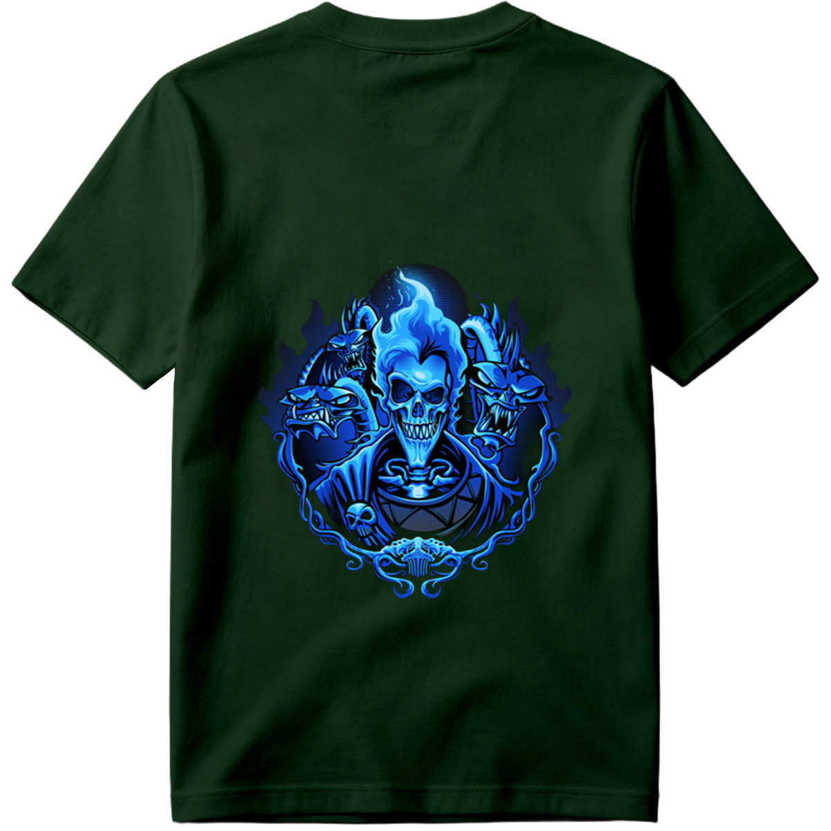 Blue Flame Skull with Demonic Creatures - Tee