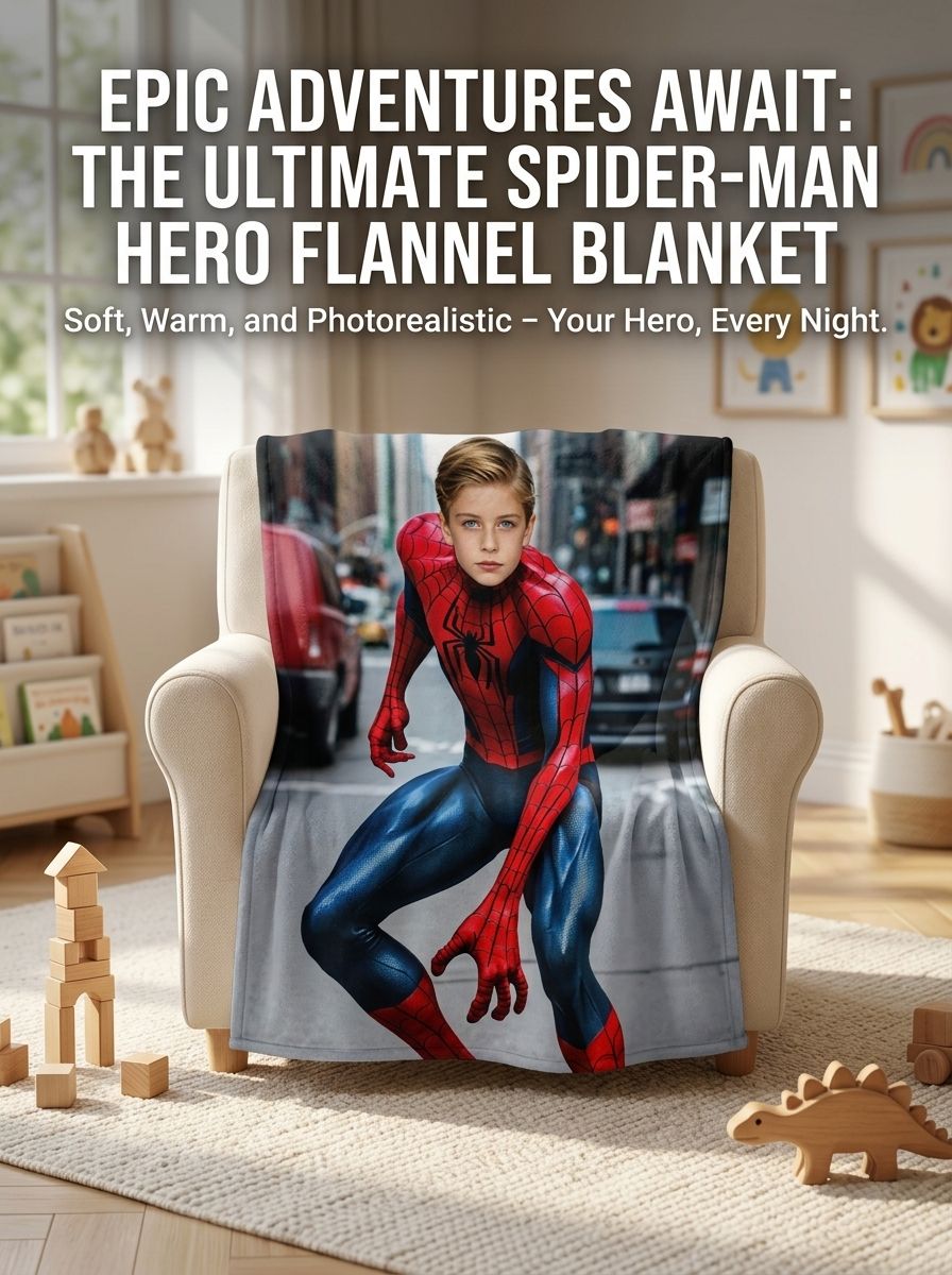 Custom Photo Superhero Flannel Fleece Blanket, Ultra Soft Personalized Portrait Throw for Kids and Adults, Cozy Gift